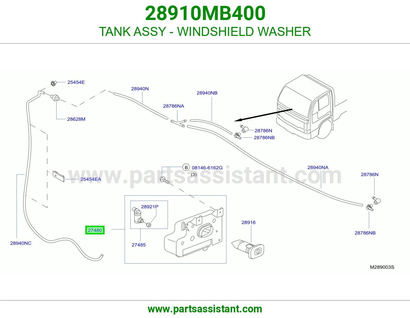 TANK ASSY - WINDSHIELD WASHER 28910MB400
