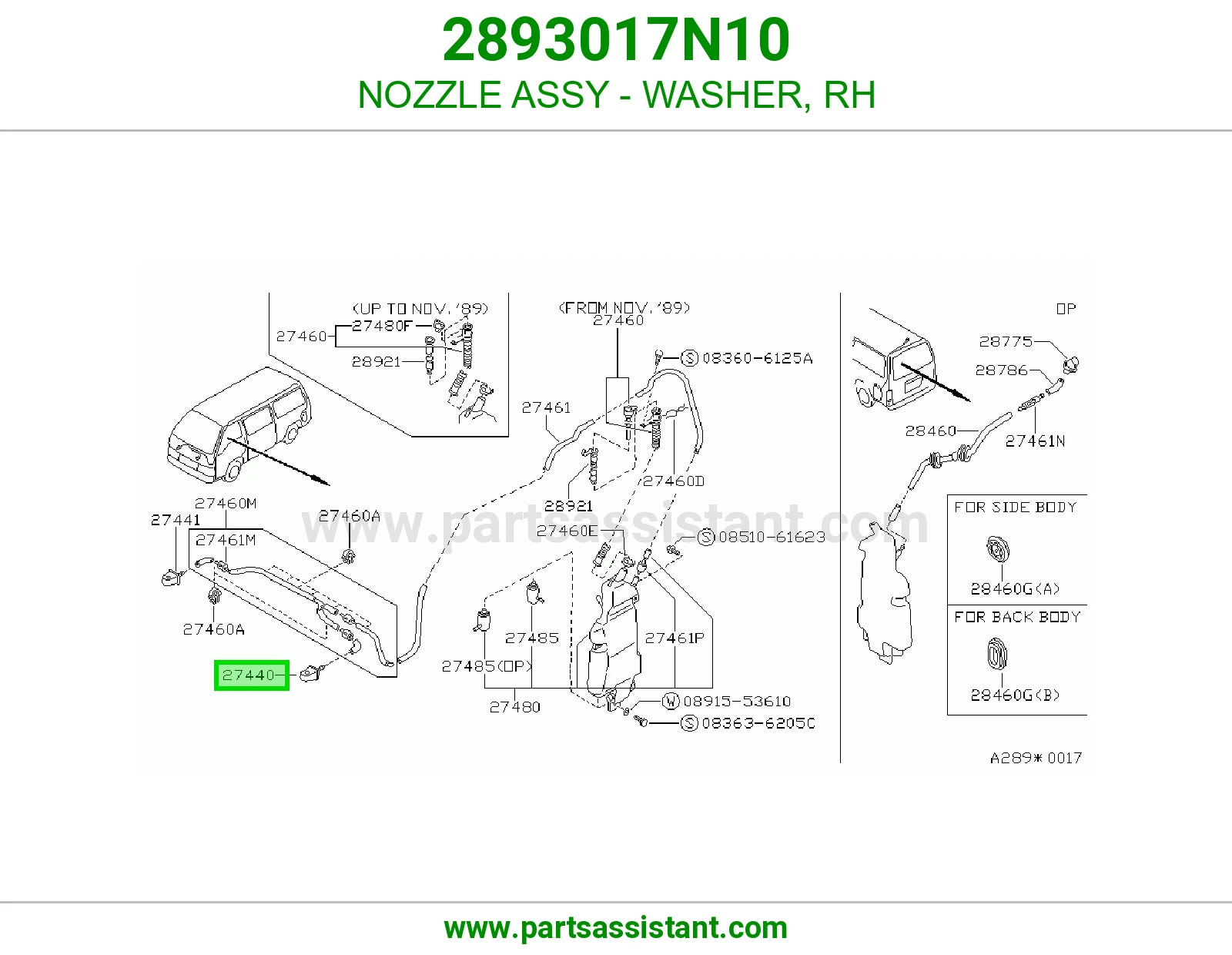 NOZZLE ASSY - WASHER, RH 2893017N10