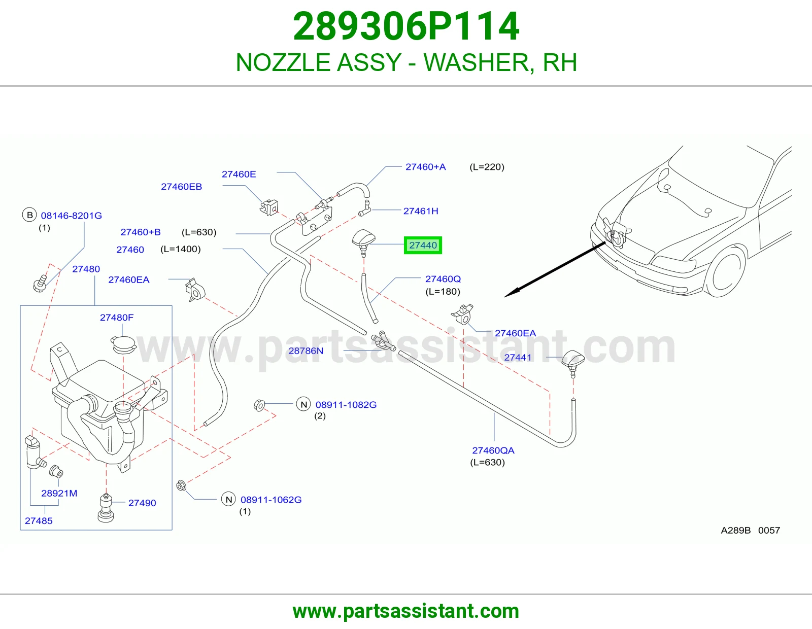 NOZZLE ASSY - WASHER, RH 289306P114