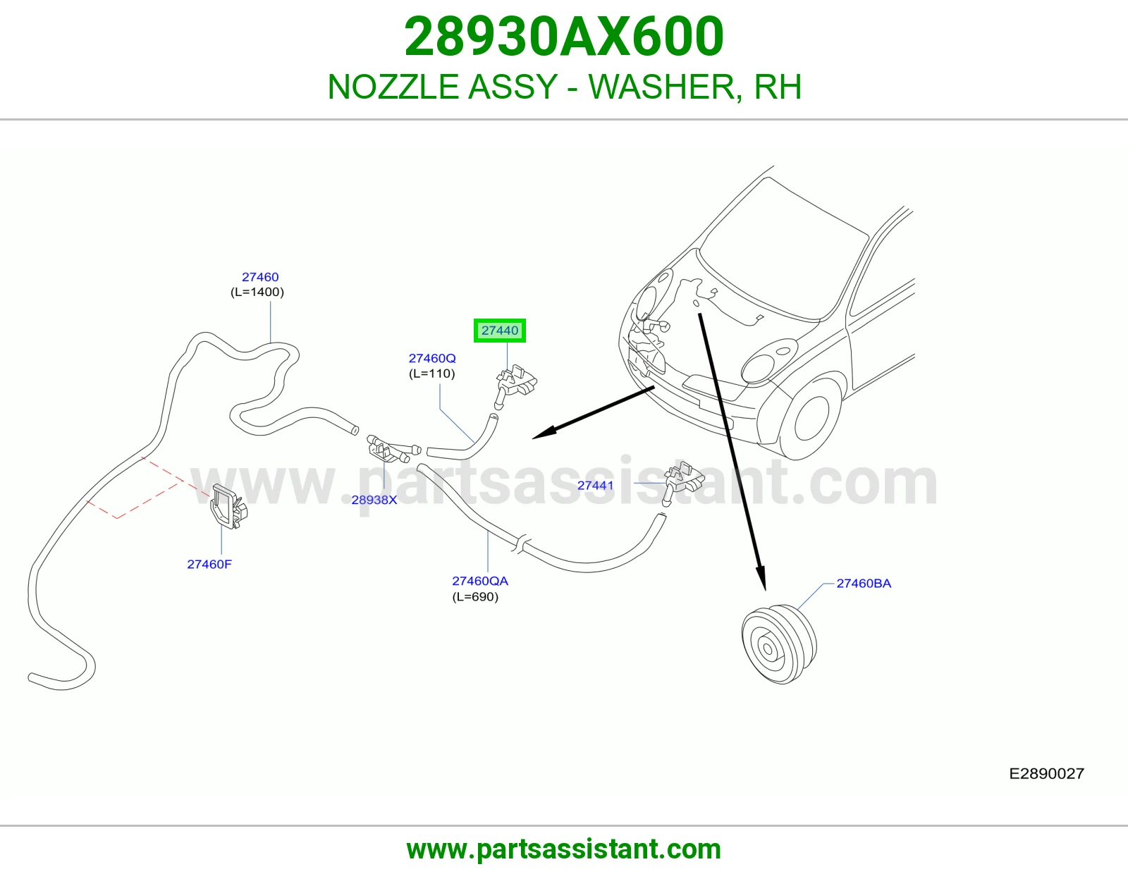 بخاخ ماء مساحات يمين 28930AX600