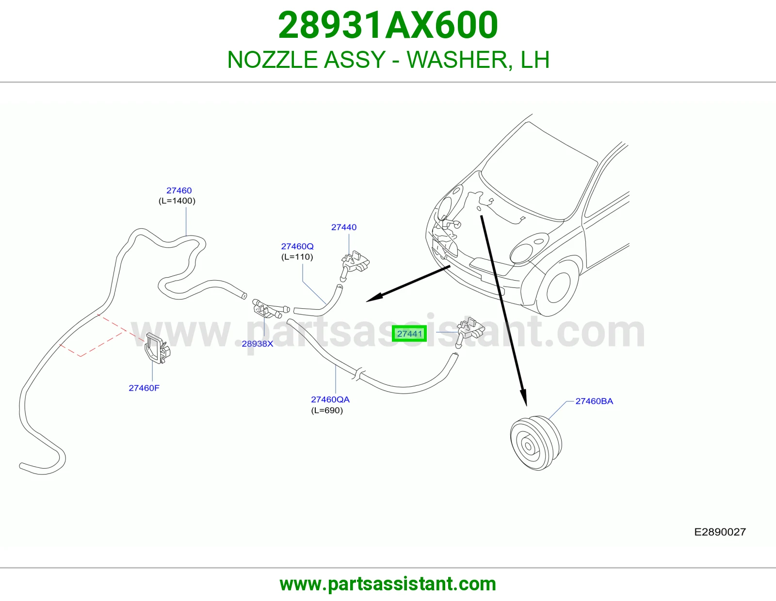 بخاخ ماء مساحات يمين 28931AX600