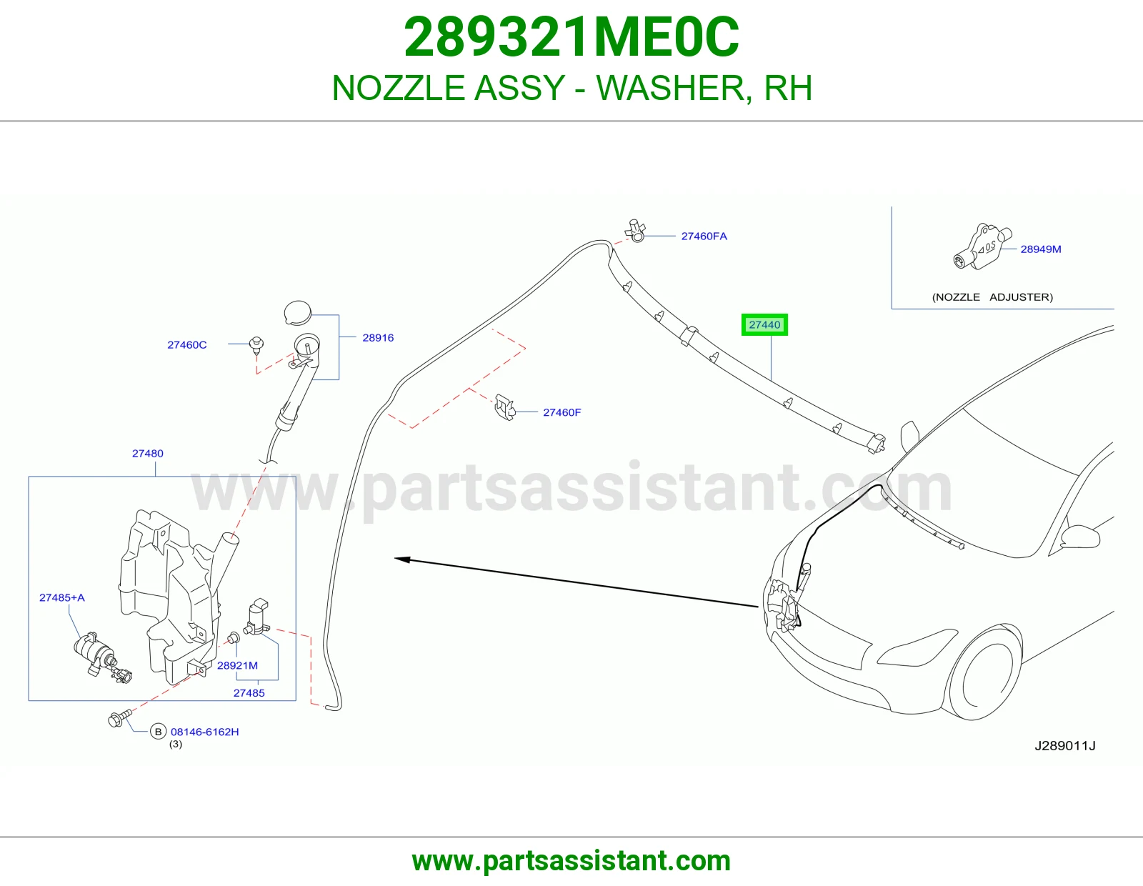NOZZLE ASSY - WASHER, RH 289321ME0C