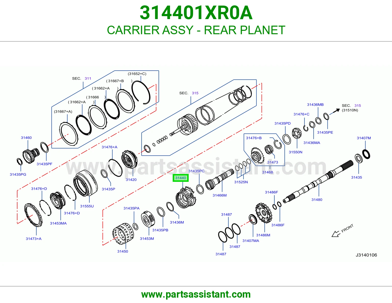 حامل ترس كوكبي خلفي كامل 314401XR0A