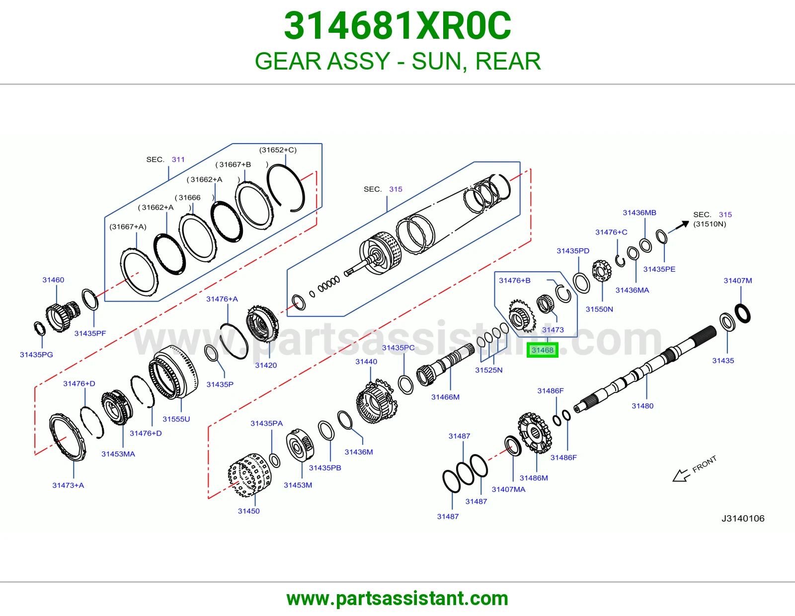 ترس شمسي خلفي كامل 314681XR0C