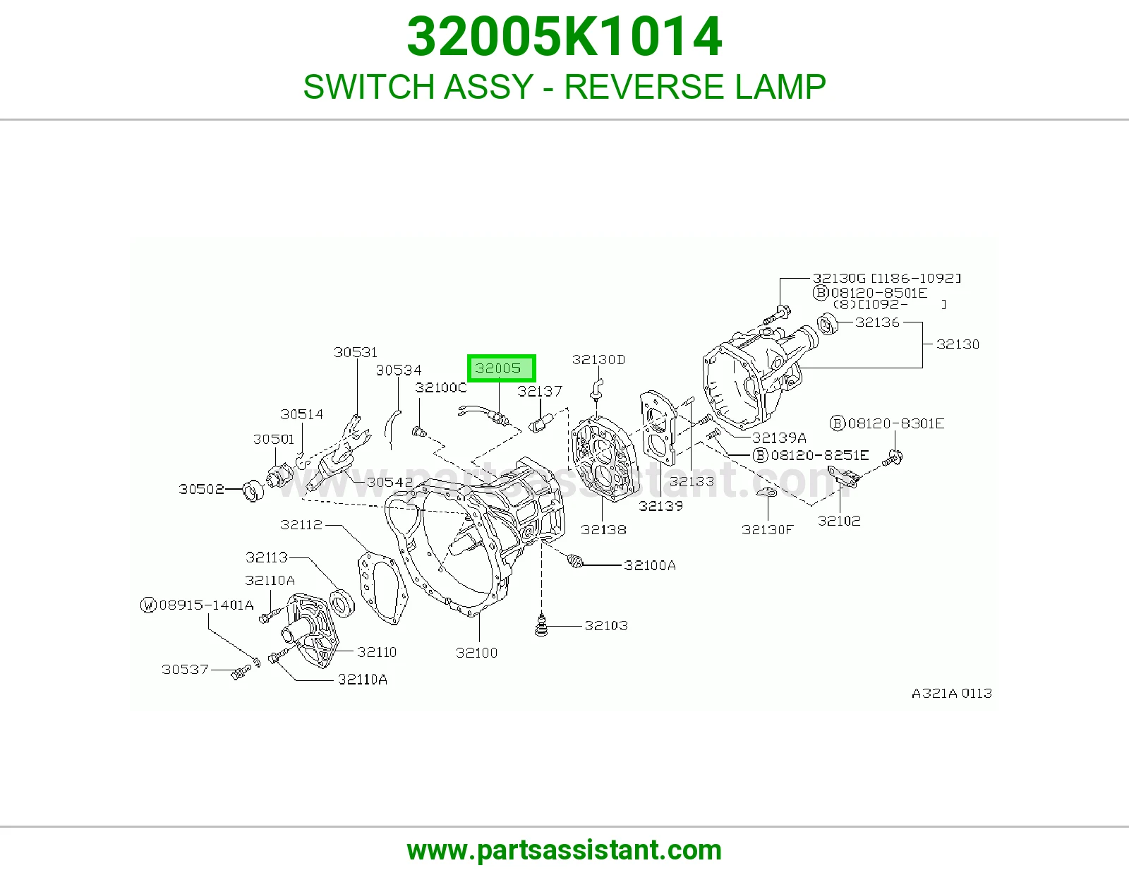 SWITCH ASSY - REVERSE LAMP 32005K1014