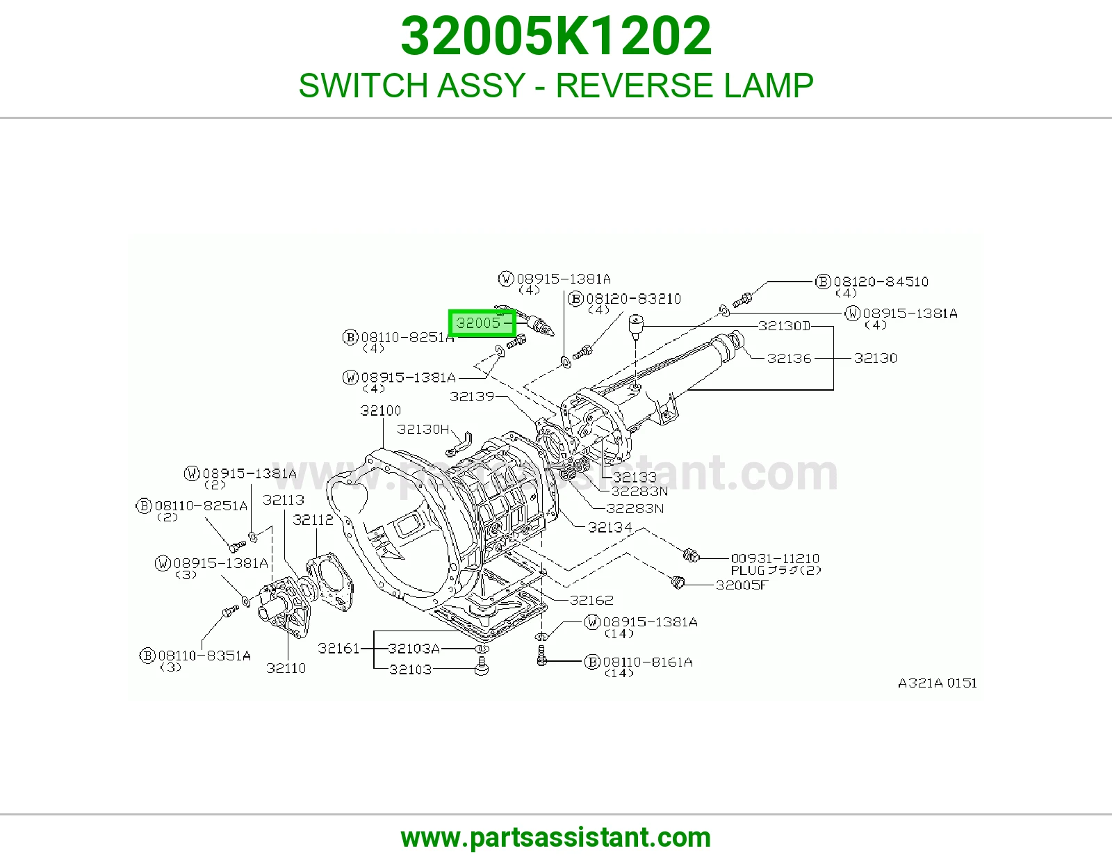 SWITCH ASSY - REVERSE LAMP 32005K1202