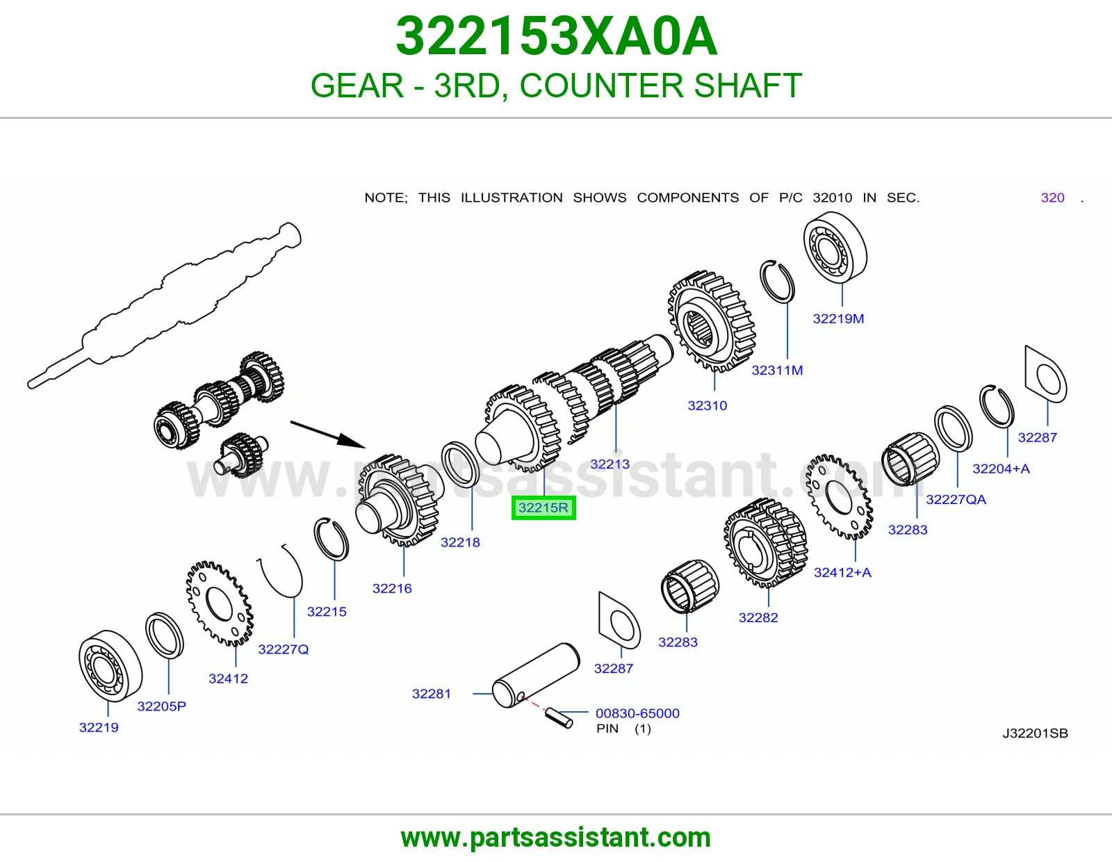 ترس ثالث عمود شجرة 322153XA0A