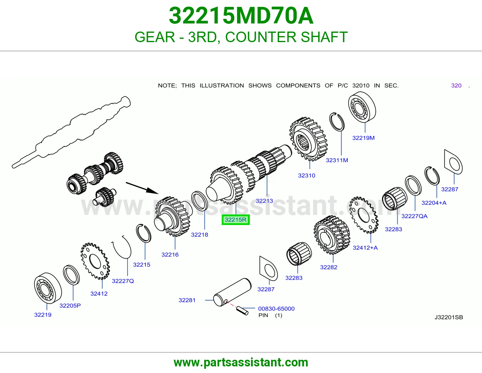 ترس ثالث عمود شجرة 32215MD70A