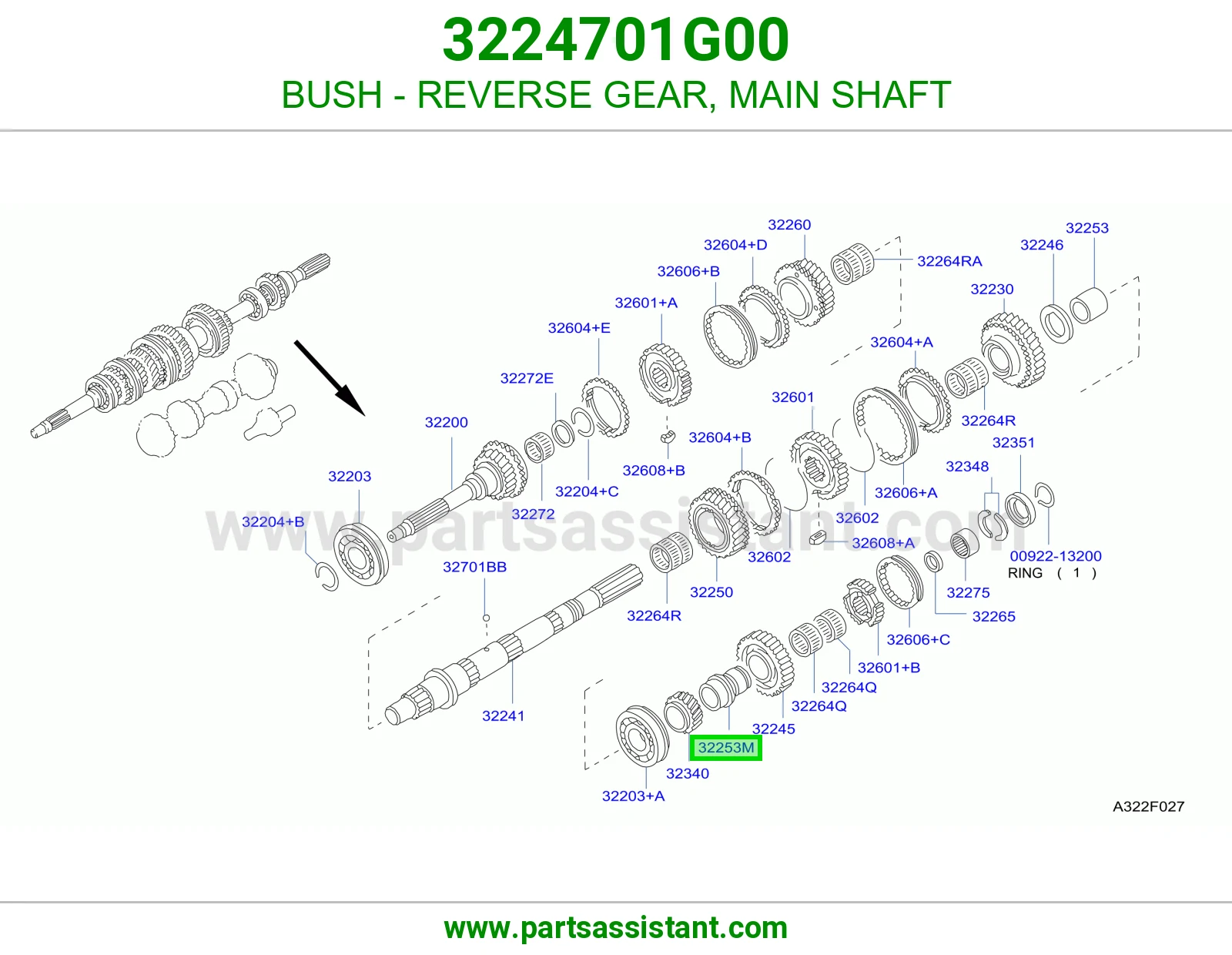 BUSH - REVERSE GEAR, MAIN SHAFT 3224701G00