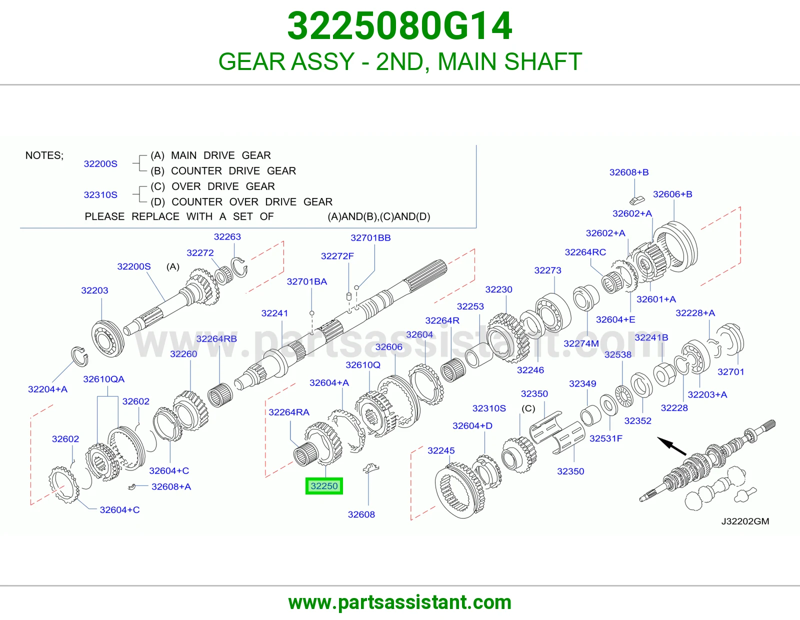 GEAR ASSY - 2ND, MAIN SHAFT 3225080G14