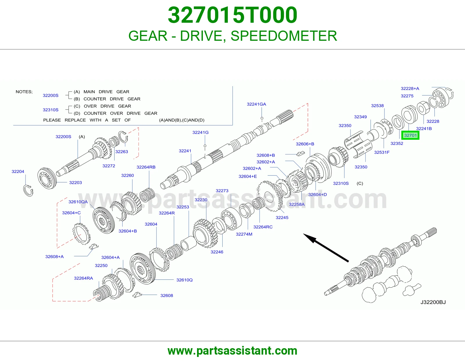 ترس دفع عداد سرعة 327015T000