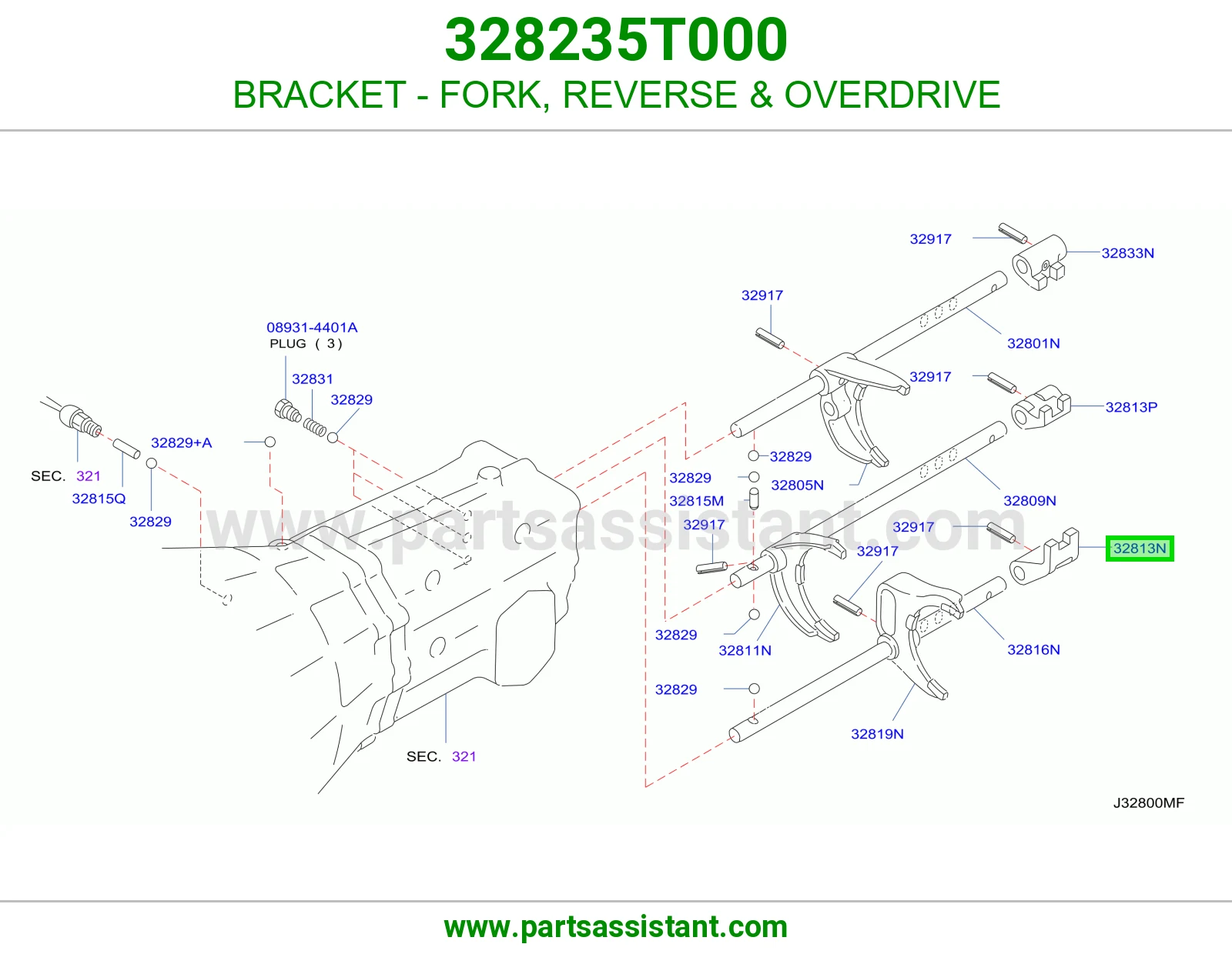 BRACKET - FORK, REVERSE & OVERDRIVE 328235T000
