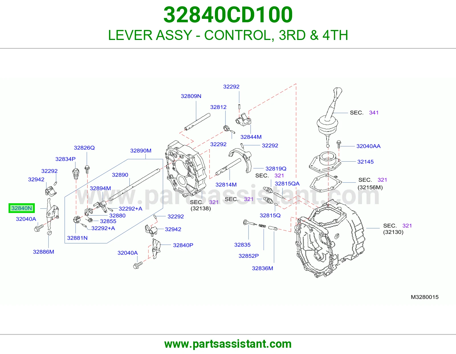 LEVER ASSY - CONTROL, 3RD & 4TH 32840CD100