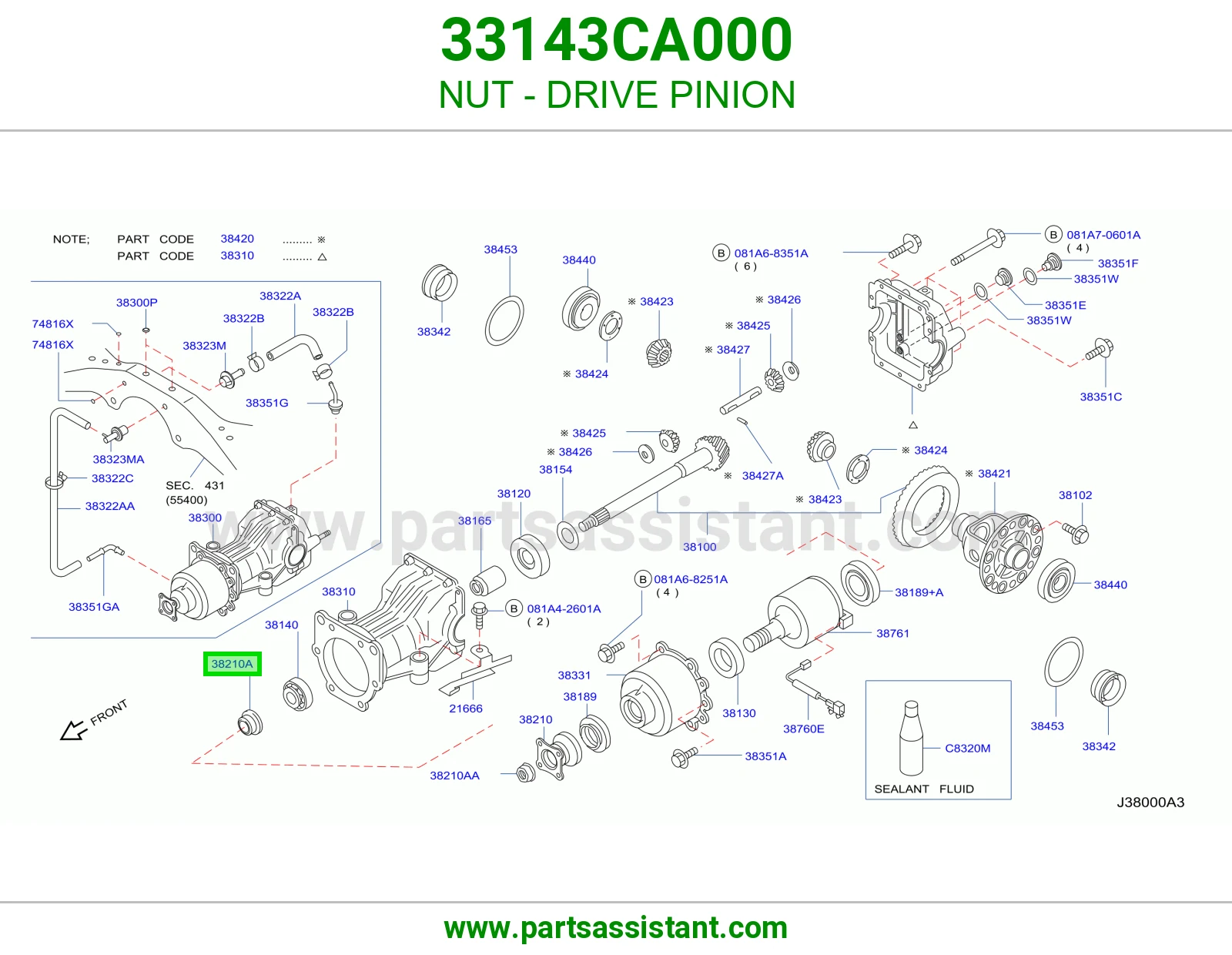 NUT - DRIVE PINION 33143CA000