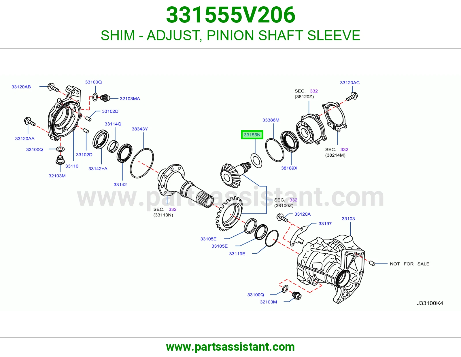 شريحة ضبط جلبة عمود بنيون 331555V206