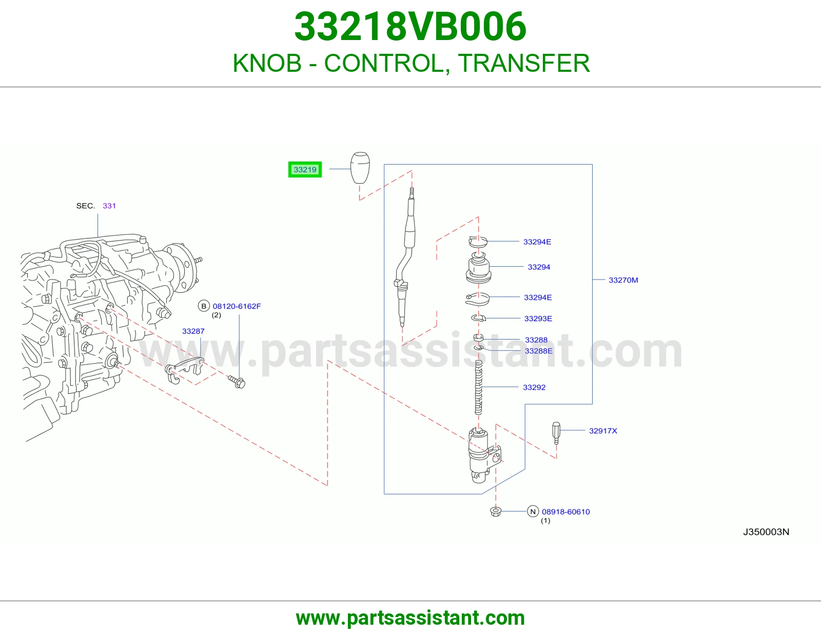 KNOB - CONTROL, TRANSFER 33218VB006