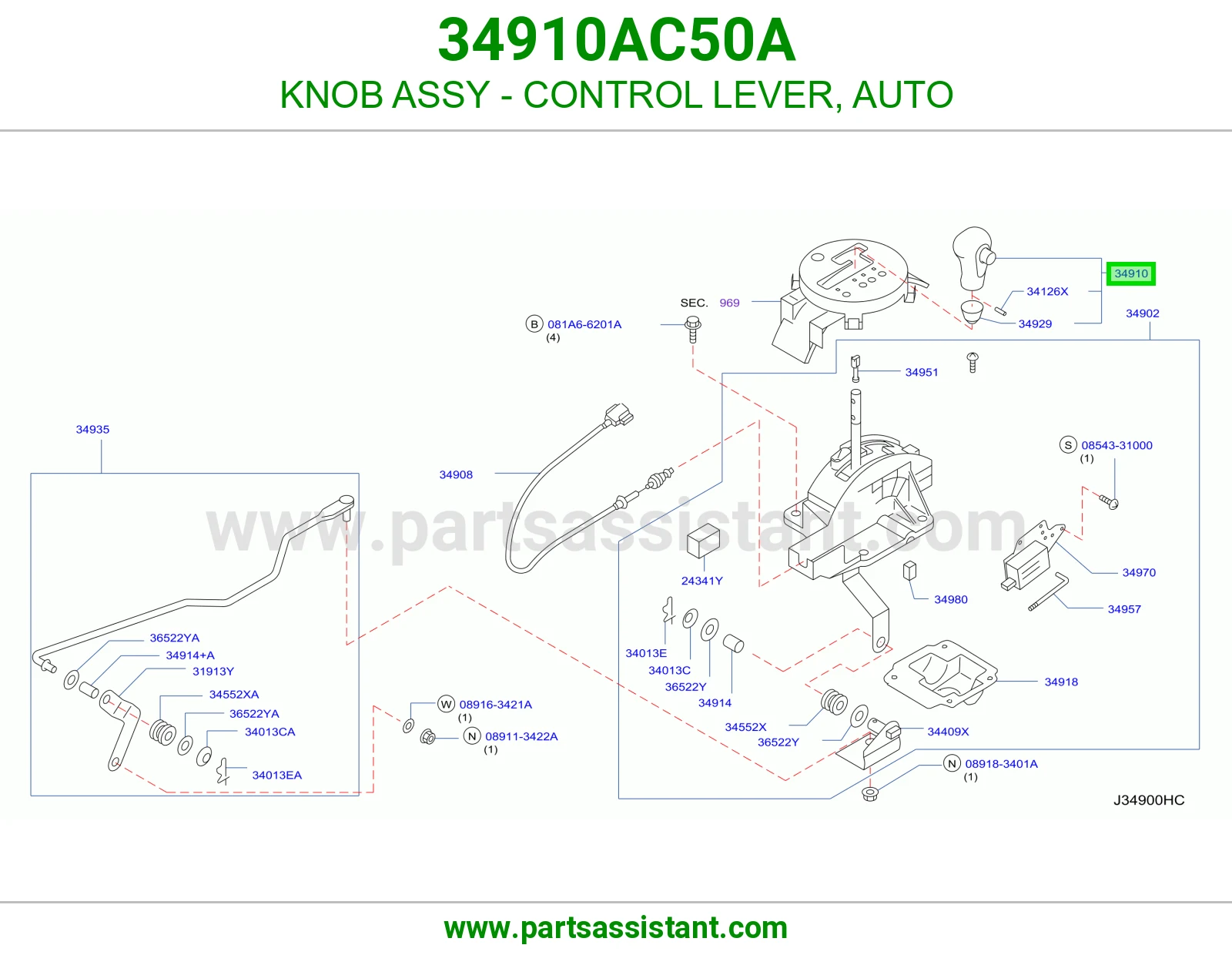 KNOB ASSY - CONTROL LEVER, AUTO 34910AC50A