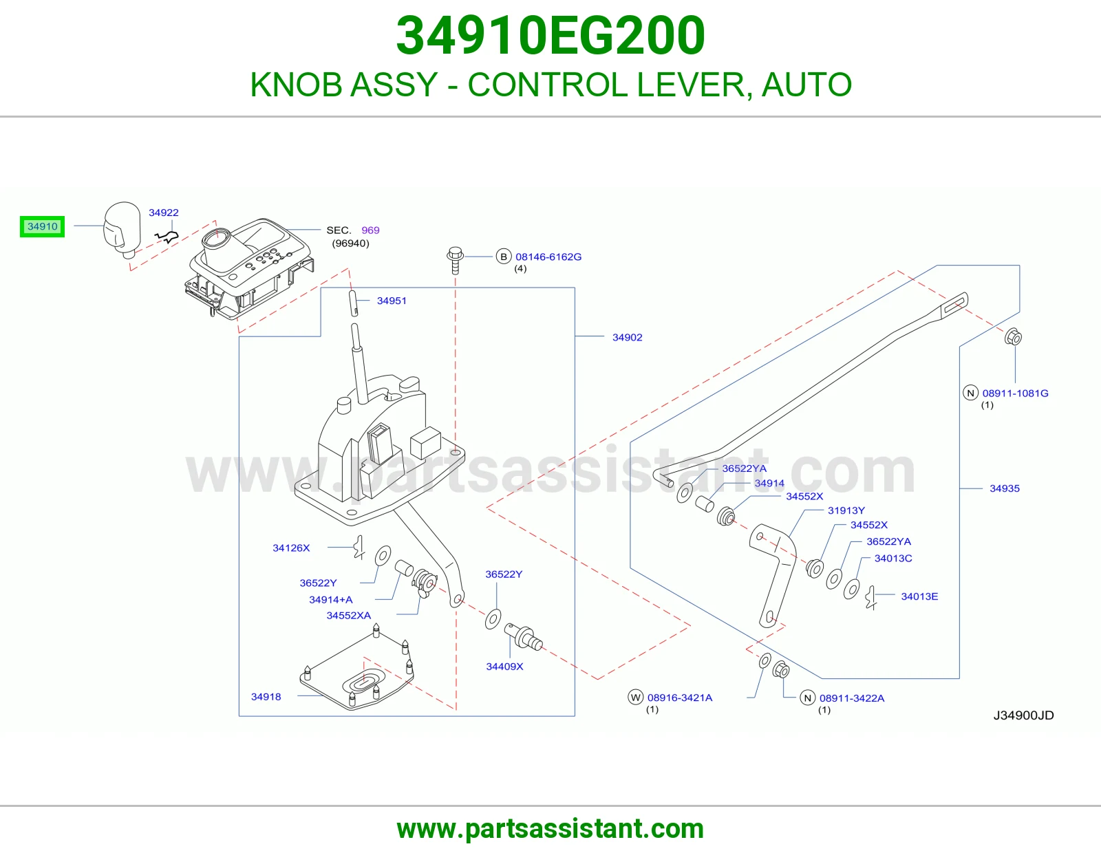KNOB ASSY - CONTROL LEVER, AUTO 34910EG200