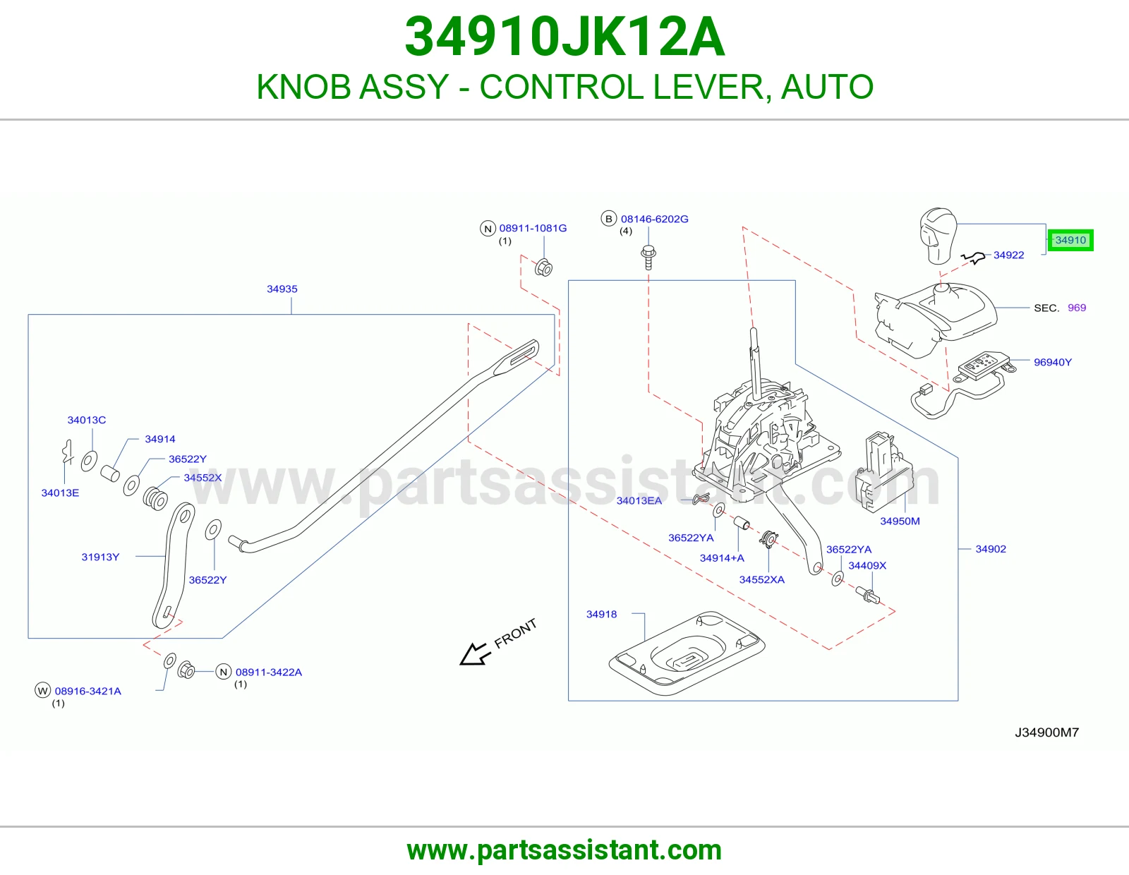 KNOB ASSY - CONTROL LEVER, AUTO 34910JK12A