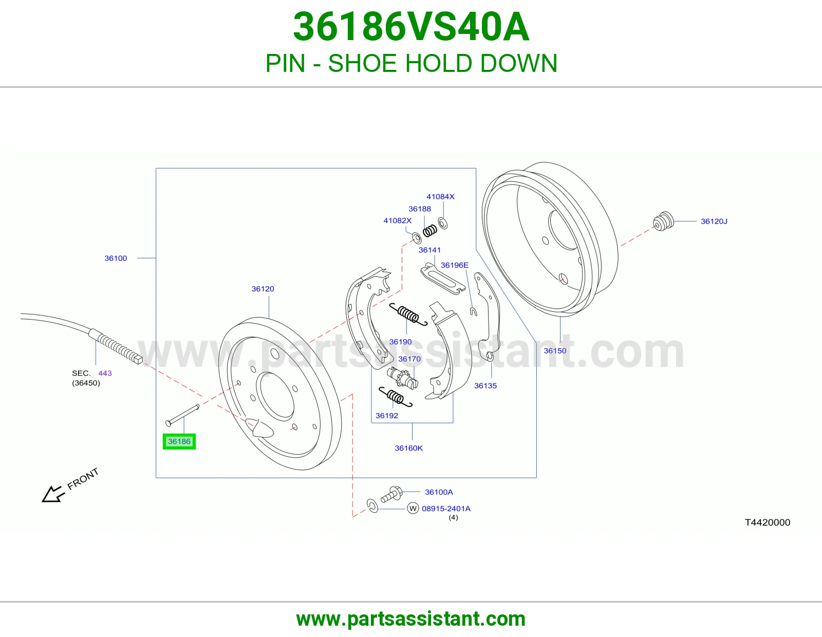 مسمار مثبت قماش فرامل 36186VS40A