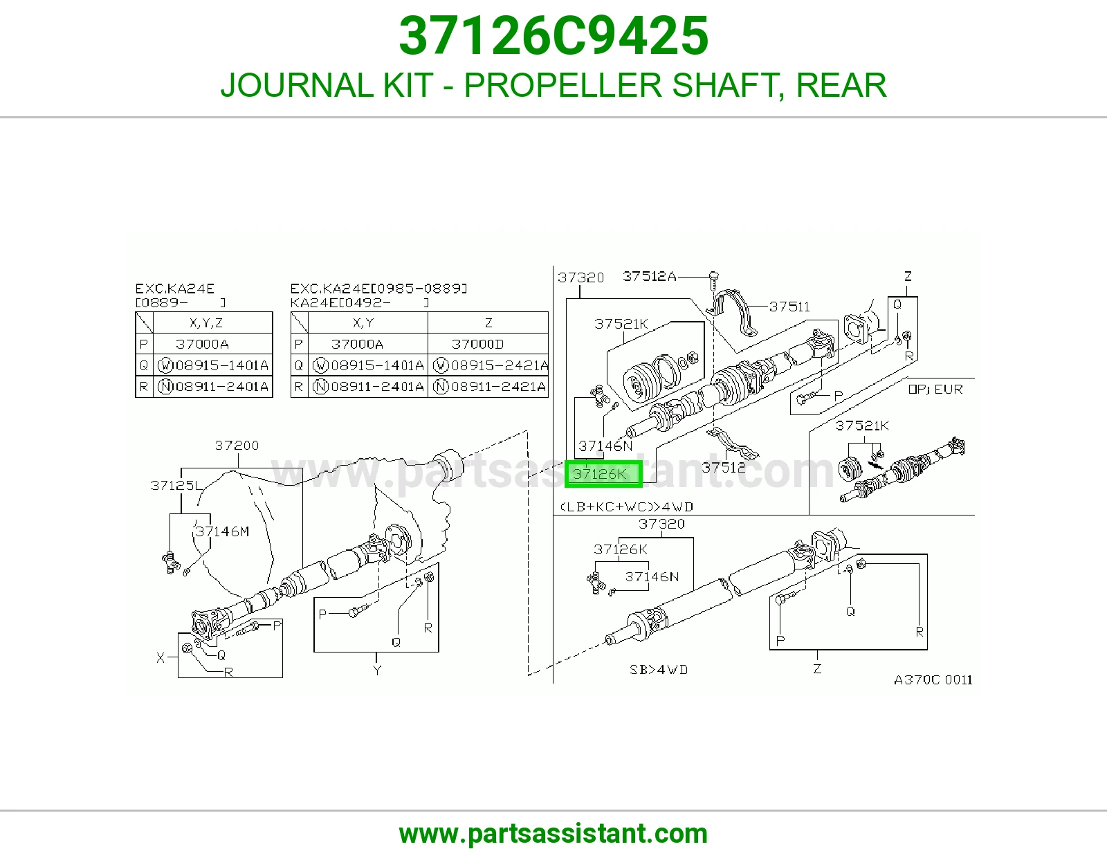 JOURNAL KIT - PROPELLER SHAFT, REAR 37126C9425