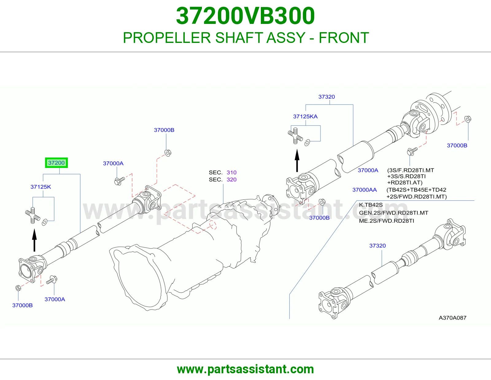 PROPELLER SHAFT ASSY - FRONT 37200VB300