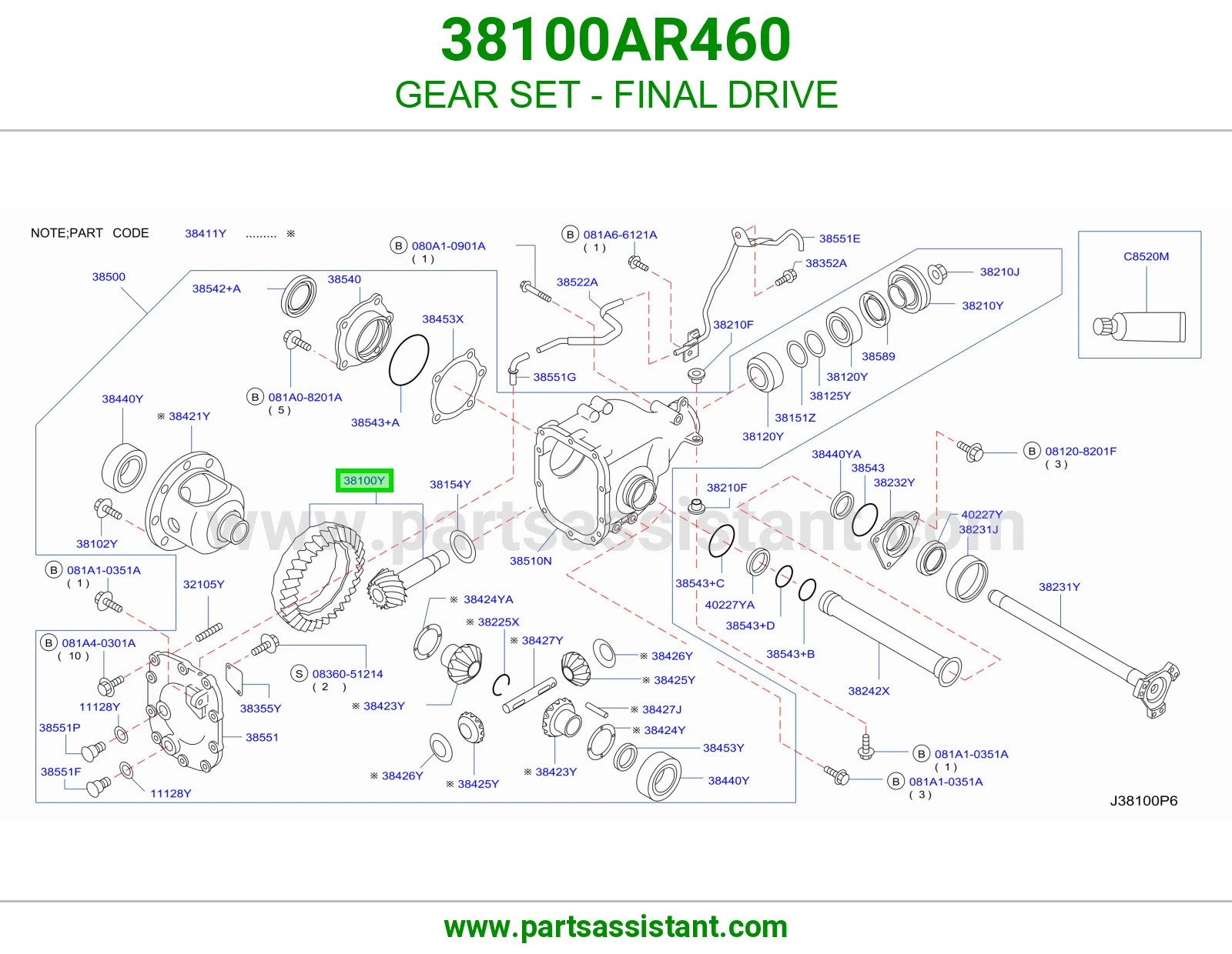 طقم تروس دفرنس 38100AR460