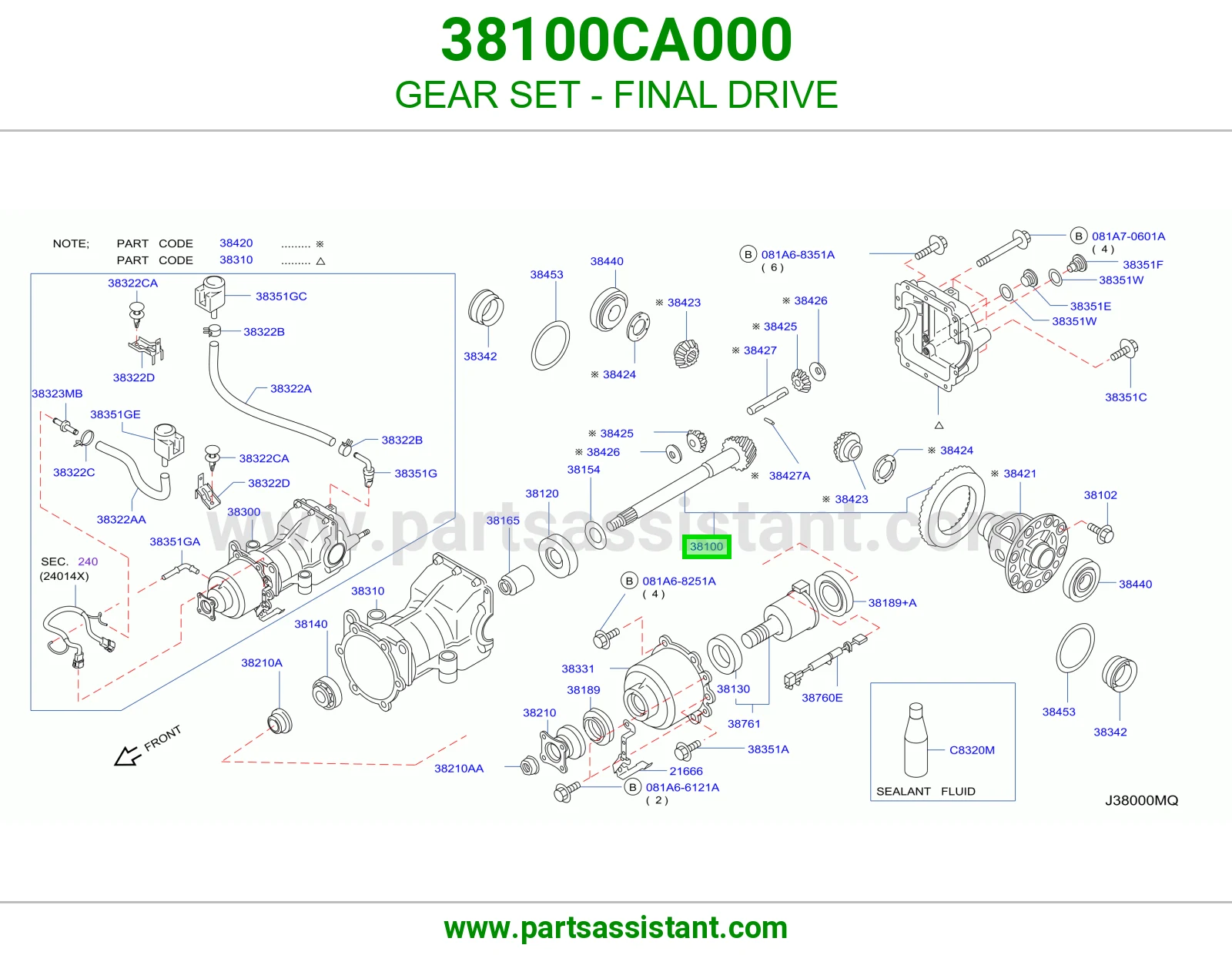 طقم تروس دفرنس 38100CA000