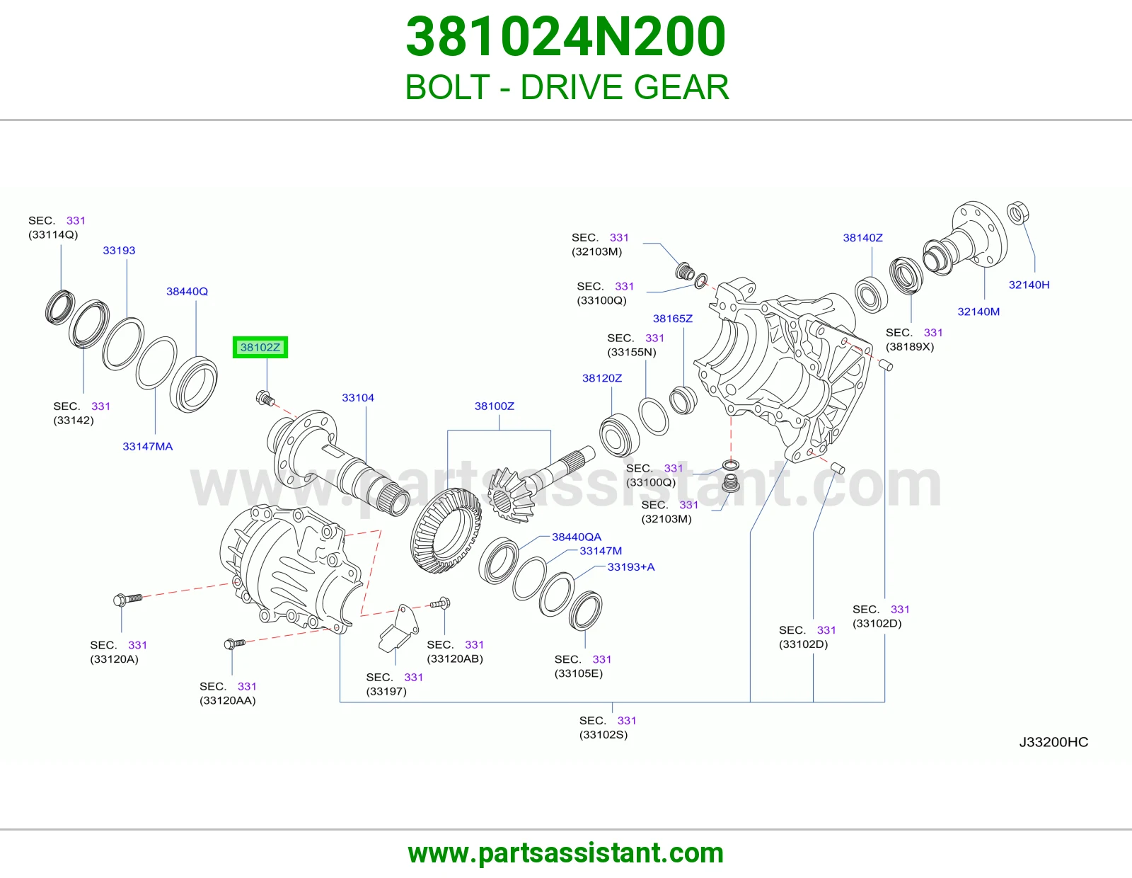 مسمار ترس دفع 381024N200