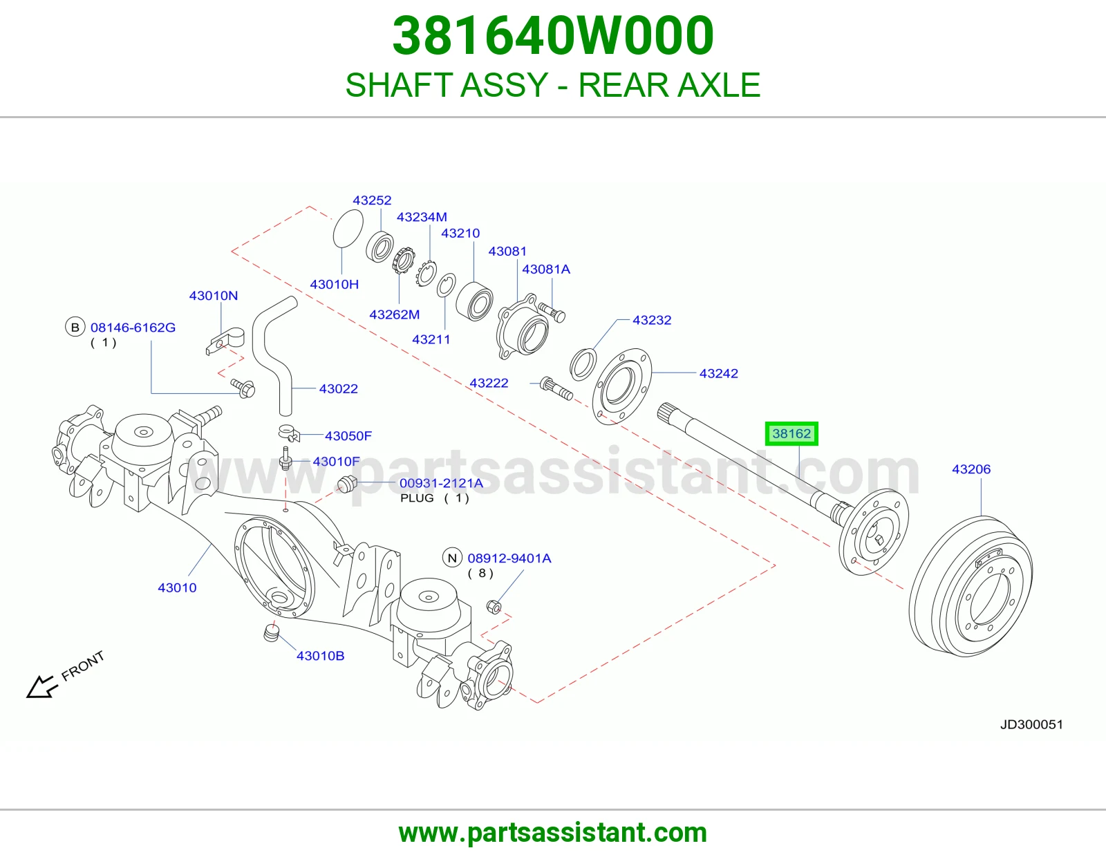 SHAFT ASSY - REAR AXLE 381640W000