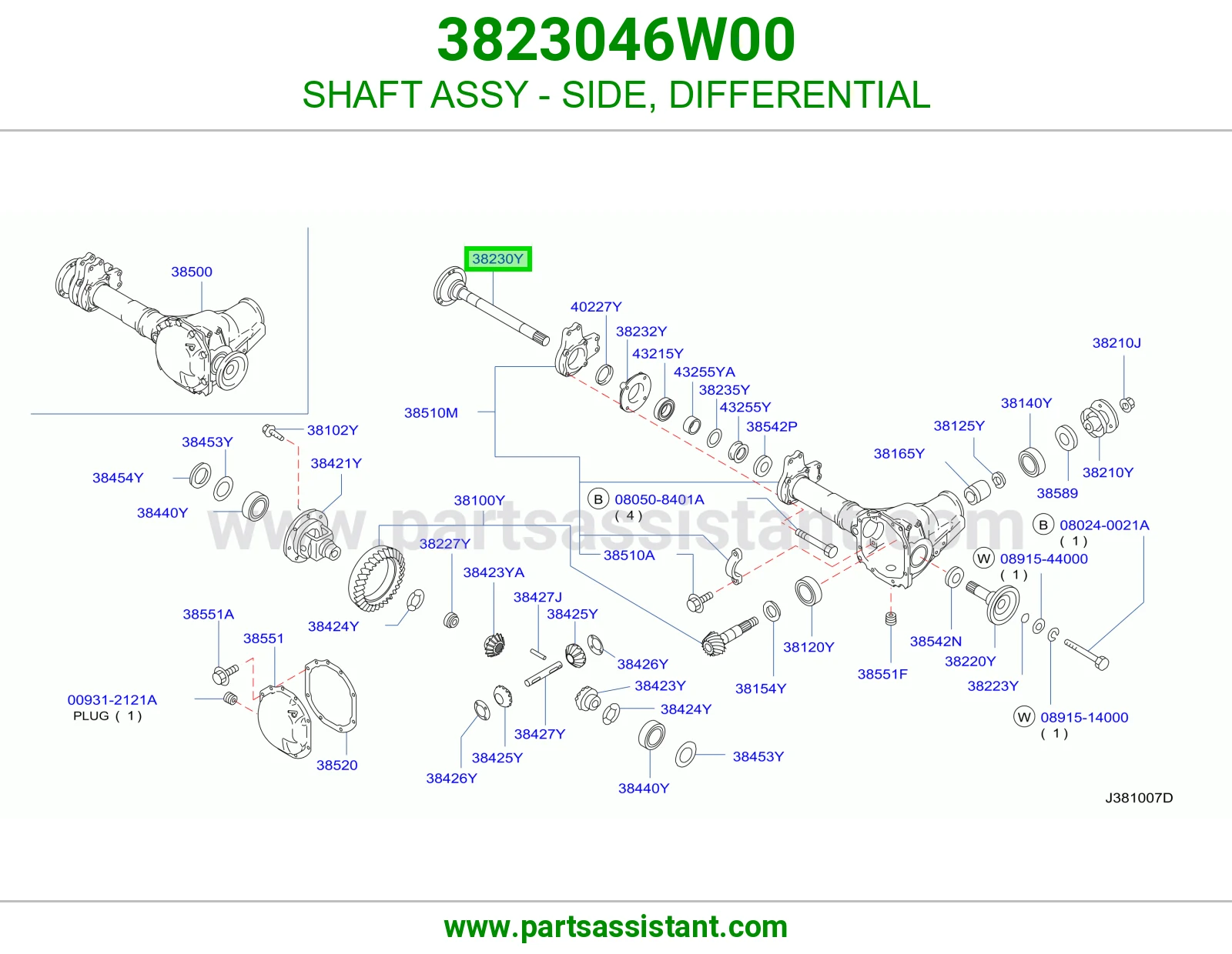 SHAFT ASSY - SIDE, DIFFERENTIAL 3823046W00