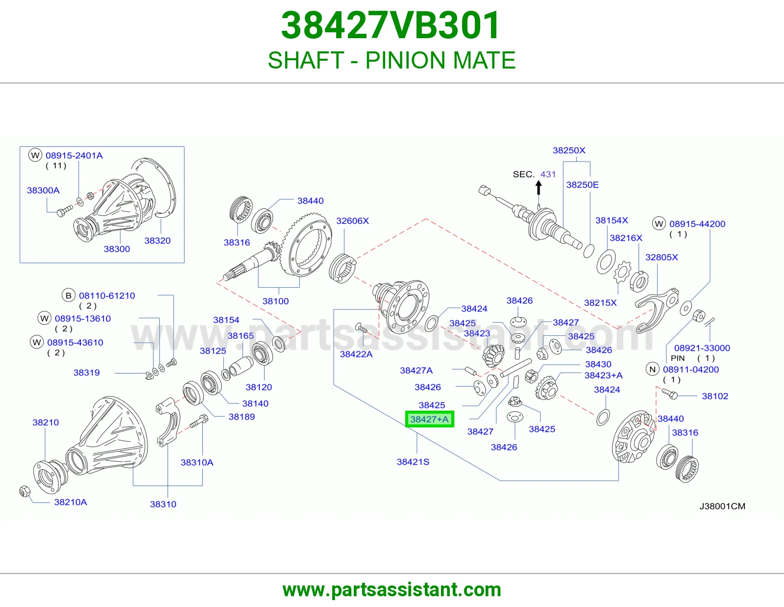 عمود ترس بنيون دفرنس 38427VB301