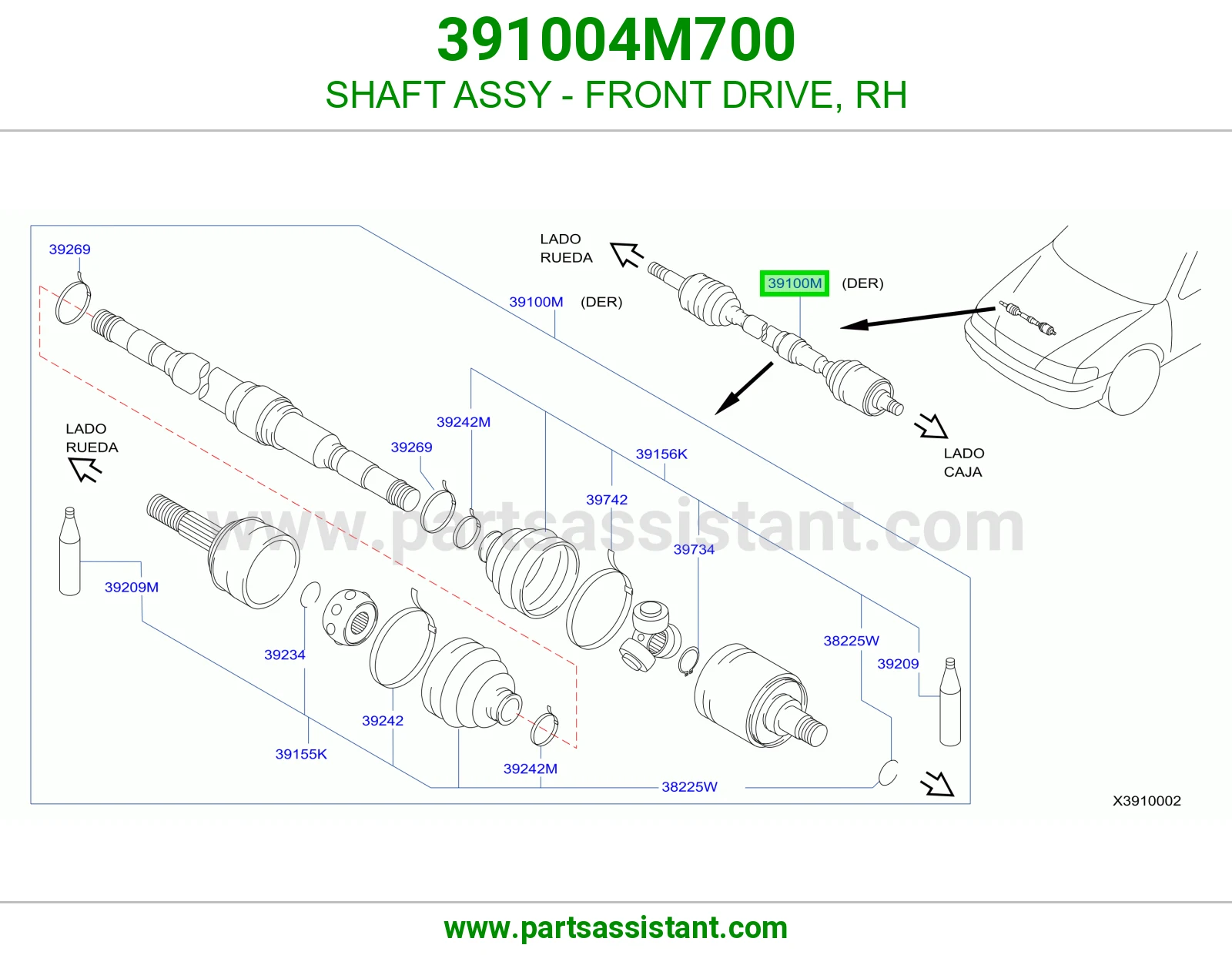SHAFT ASSY - FRONT DRIVE, RH 391004M700
