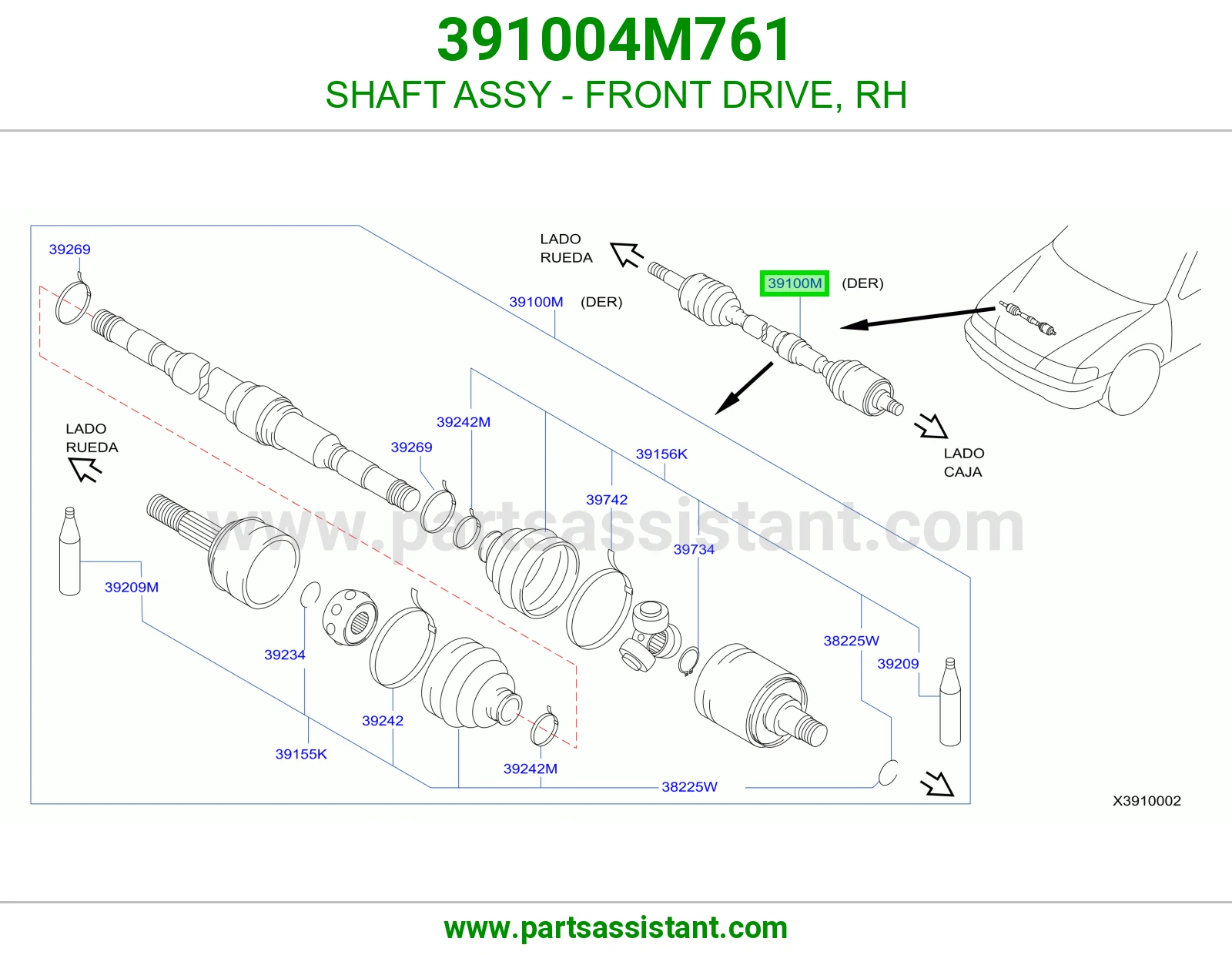SHAFT ASSY - FRONT DRIVE, RH 391004M761