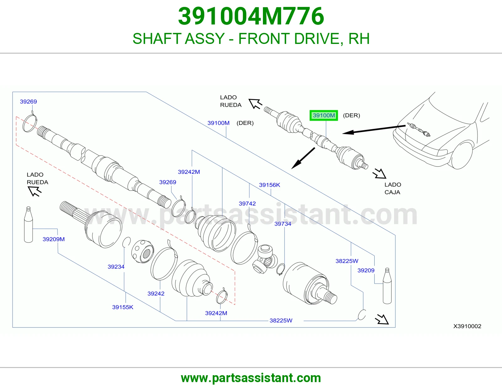 SHAFT ASSY - FRONT DRIVE, RH 391004M776