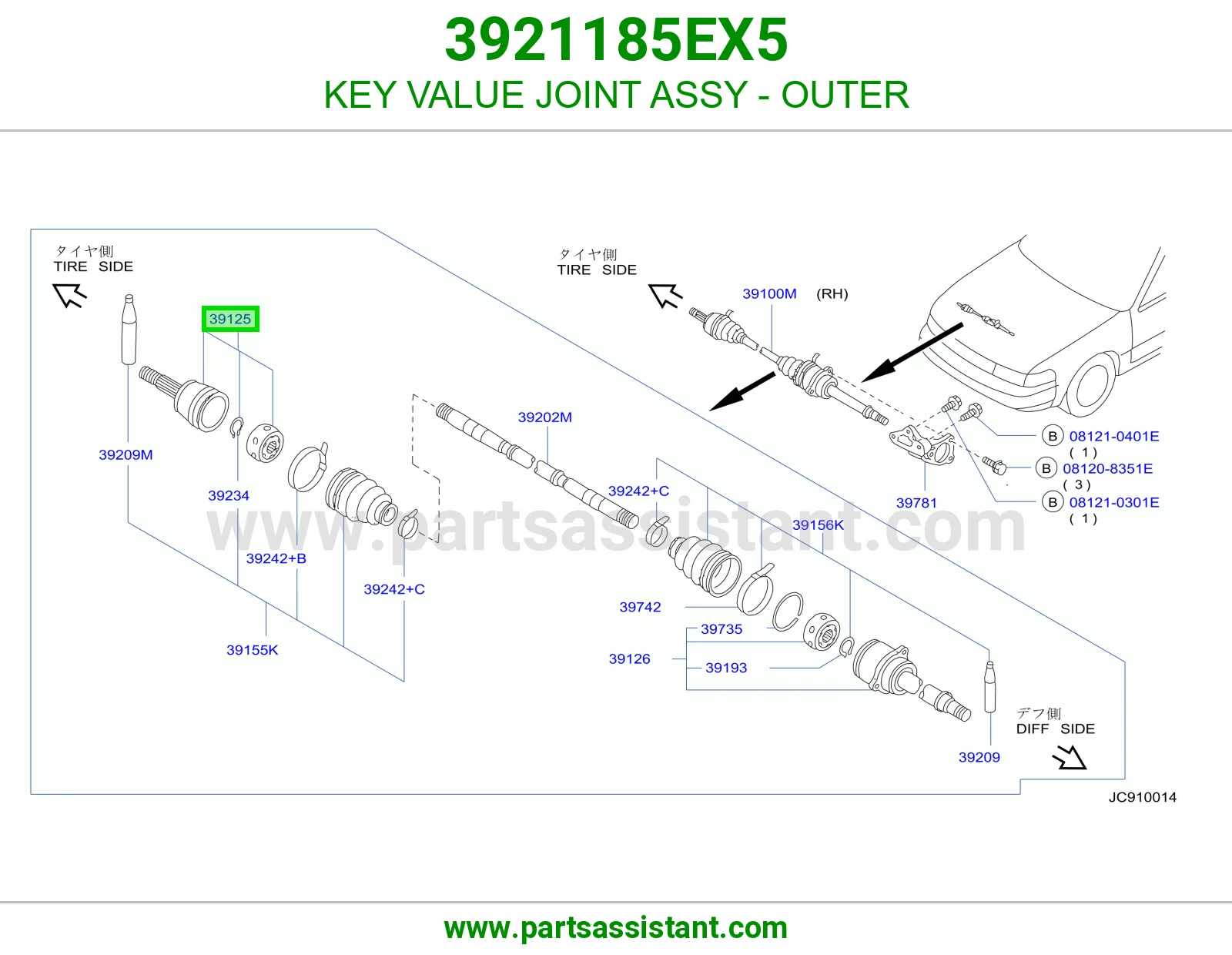 KEY VALUE JOINT ASSY - OUTER 3921185EX5