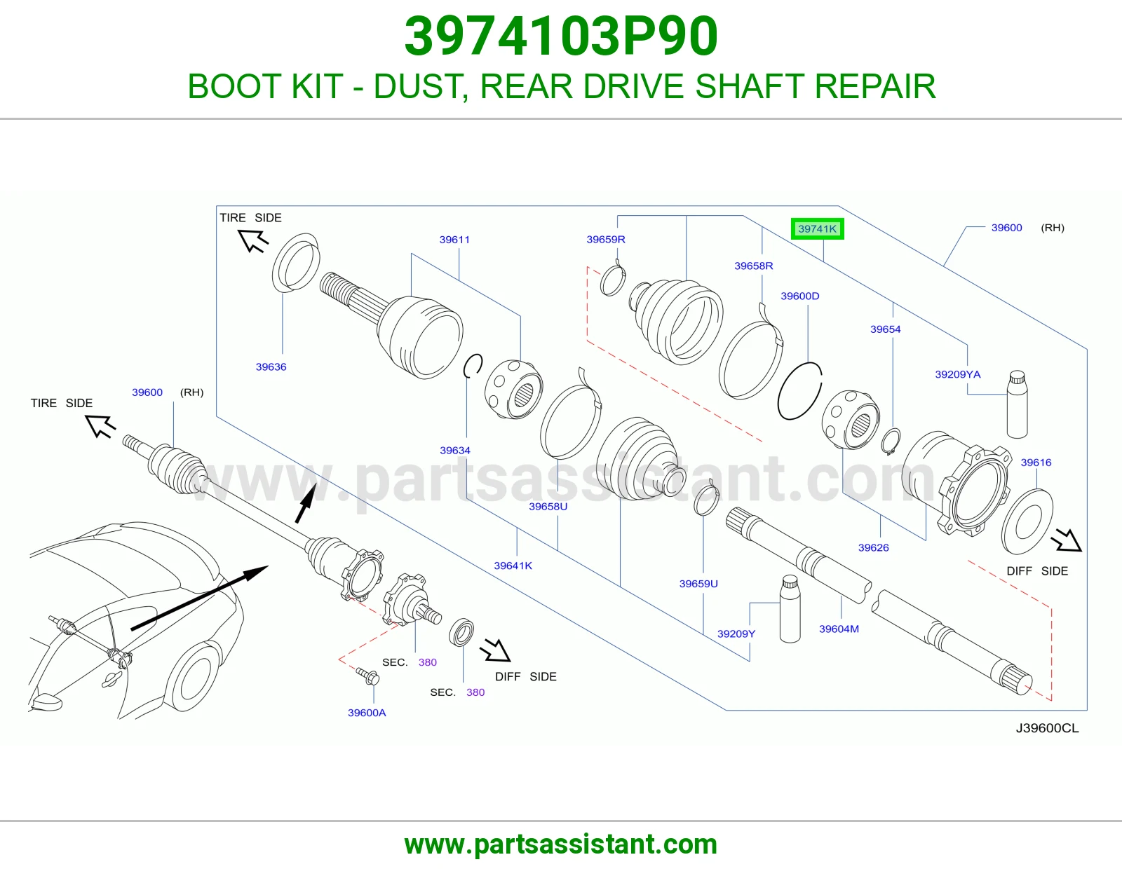 BOOT KIT - DUST, REAR DRIVE SHAFT REPAIR 3974103P90