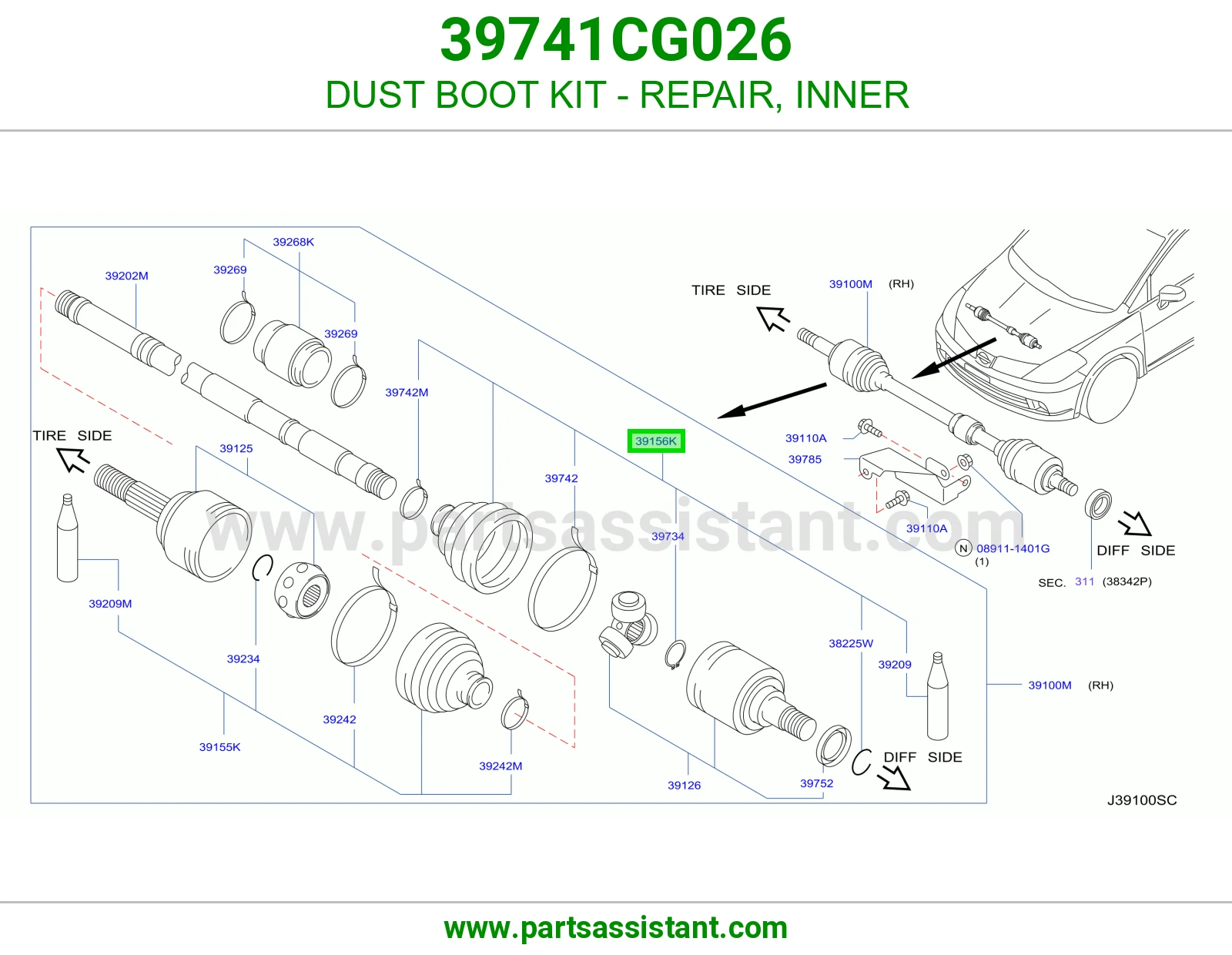 DUST BOOT KIT - REPAIR, INNER 39741CG026