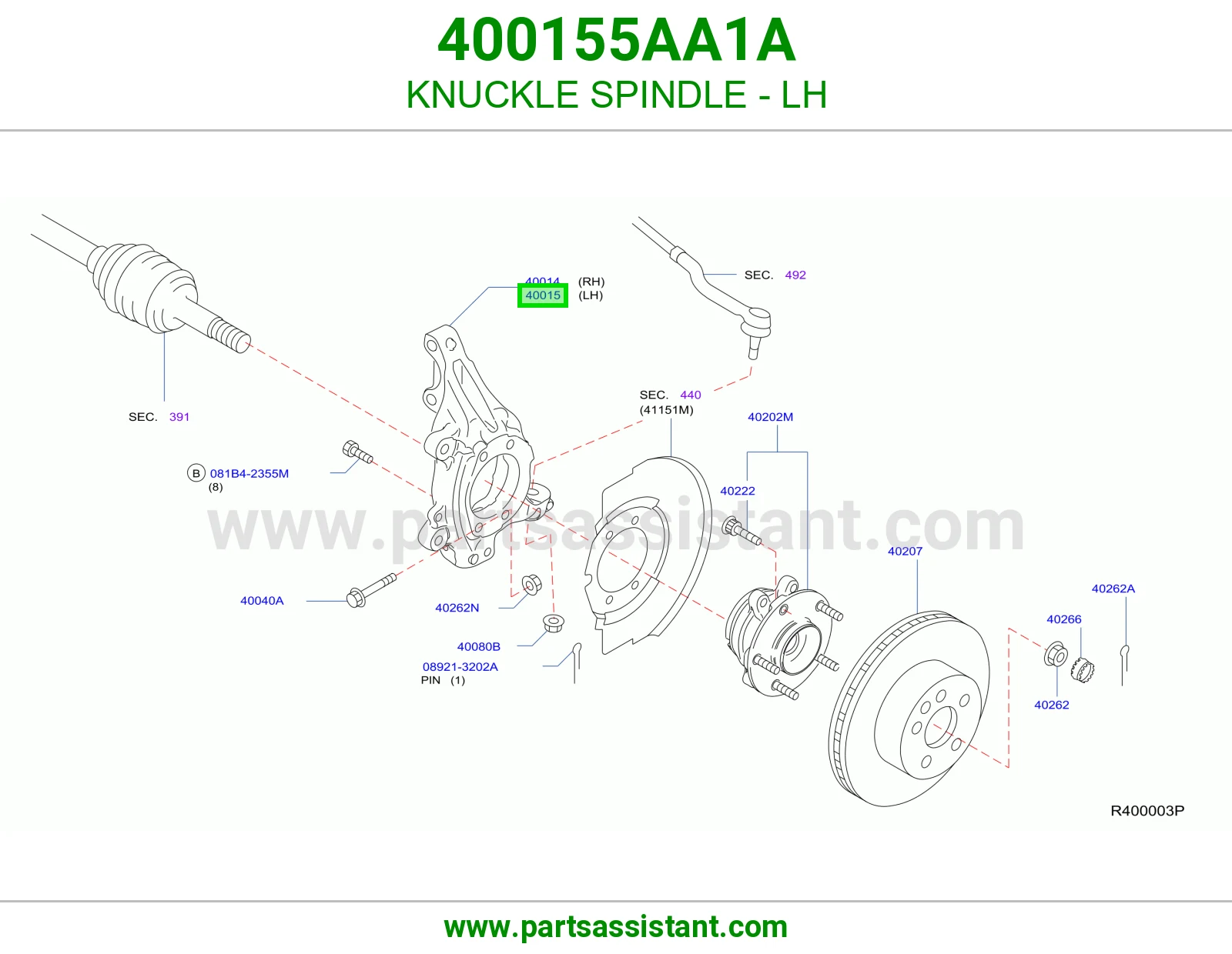 KNUCKLE SPINDLE - LH 400155AA1A