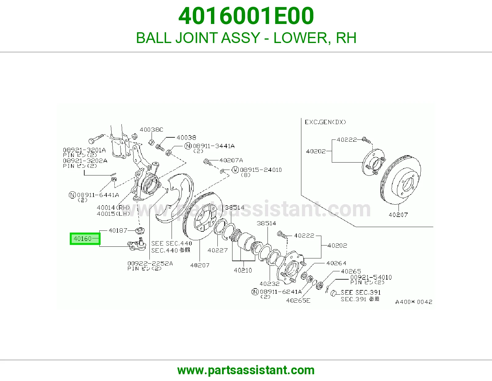 BALL JOINT ASSY - LOWER, RH 4016001E00