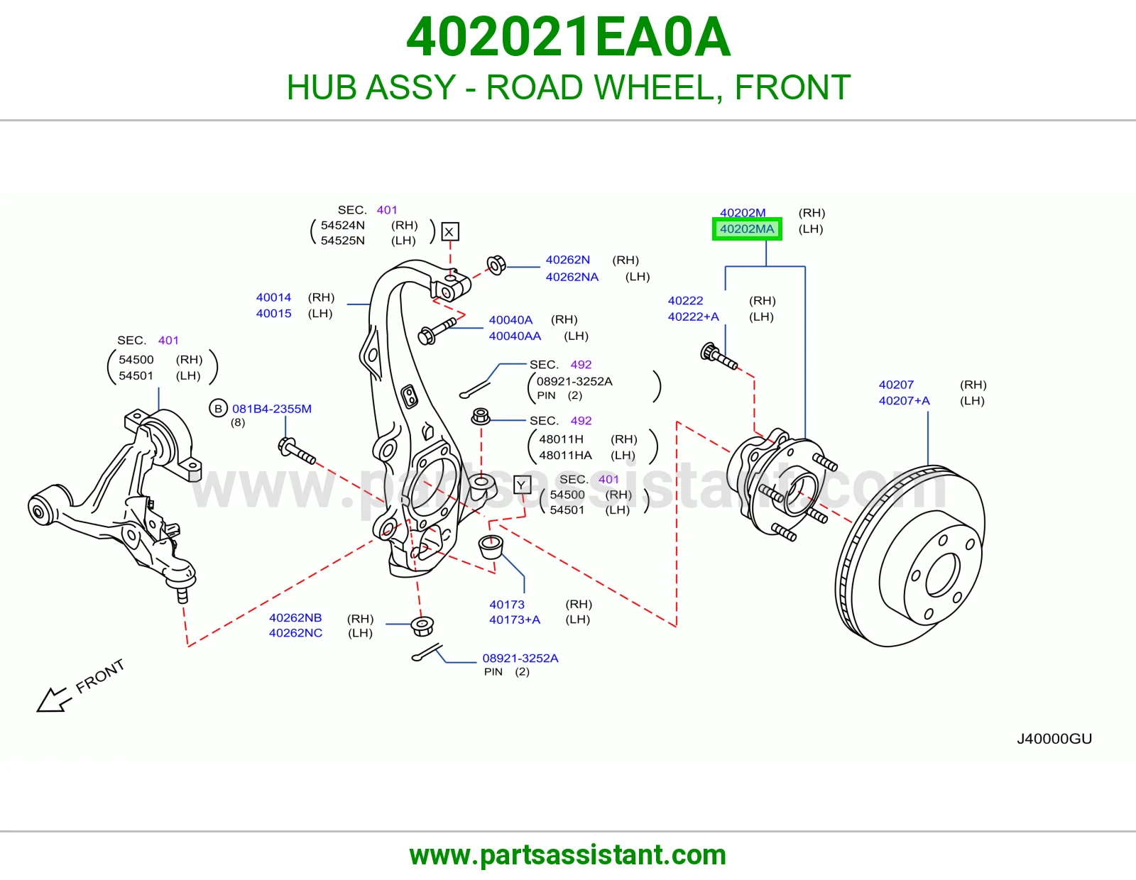 HUB ASSY - ROAD WHEEL, FRONT 402021EA0A