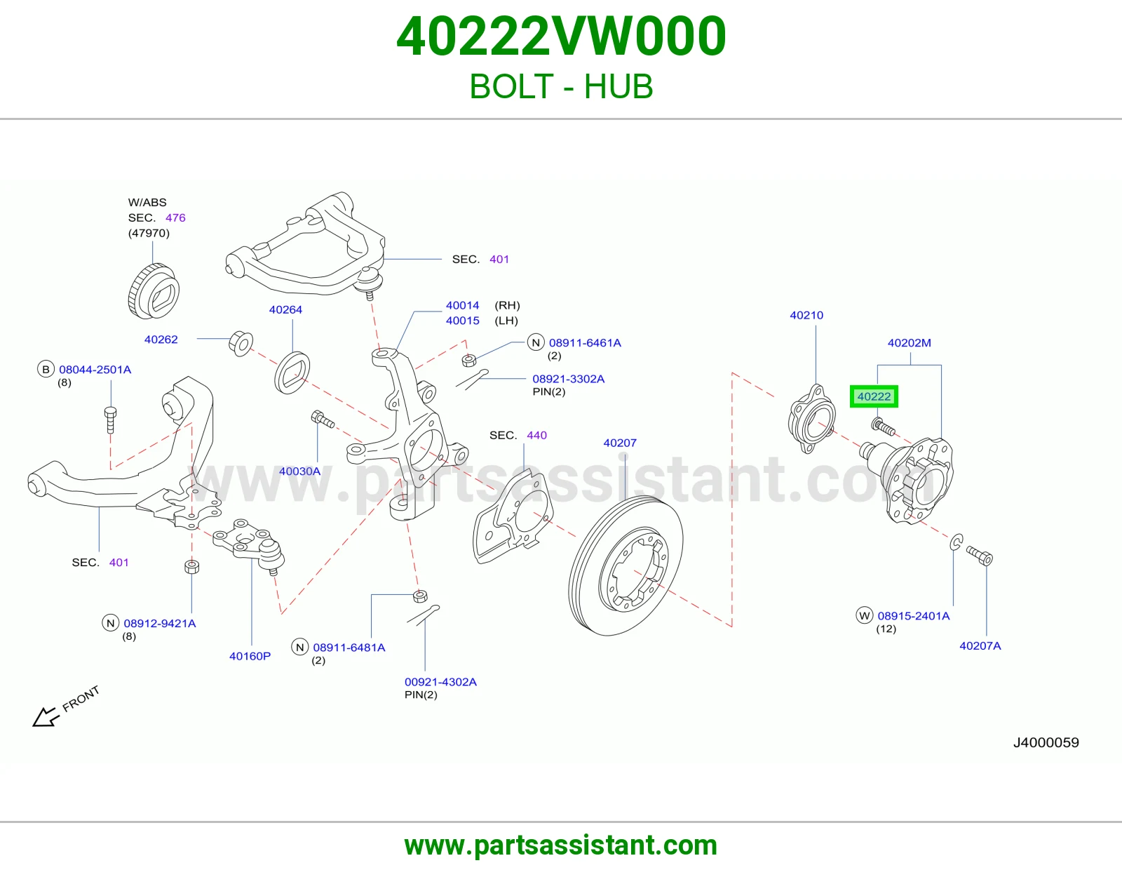 مسمار هوب 40222VW000