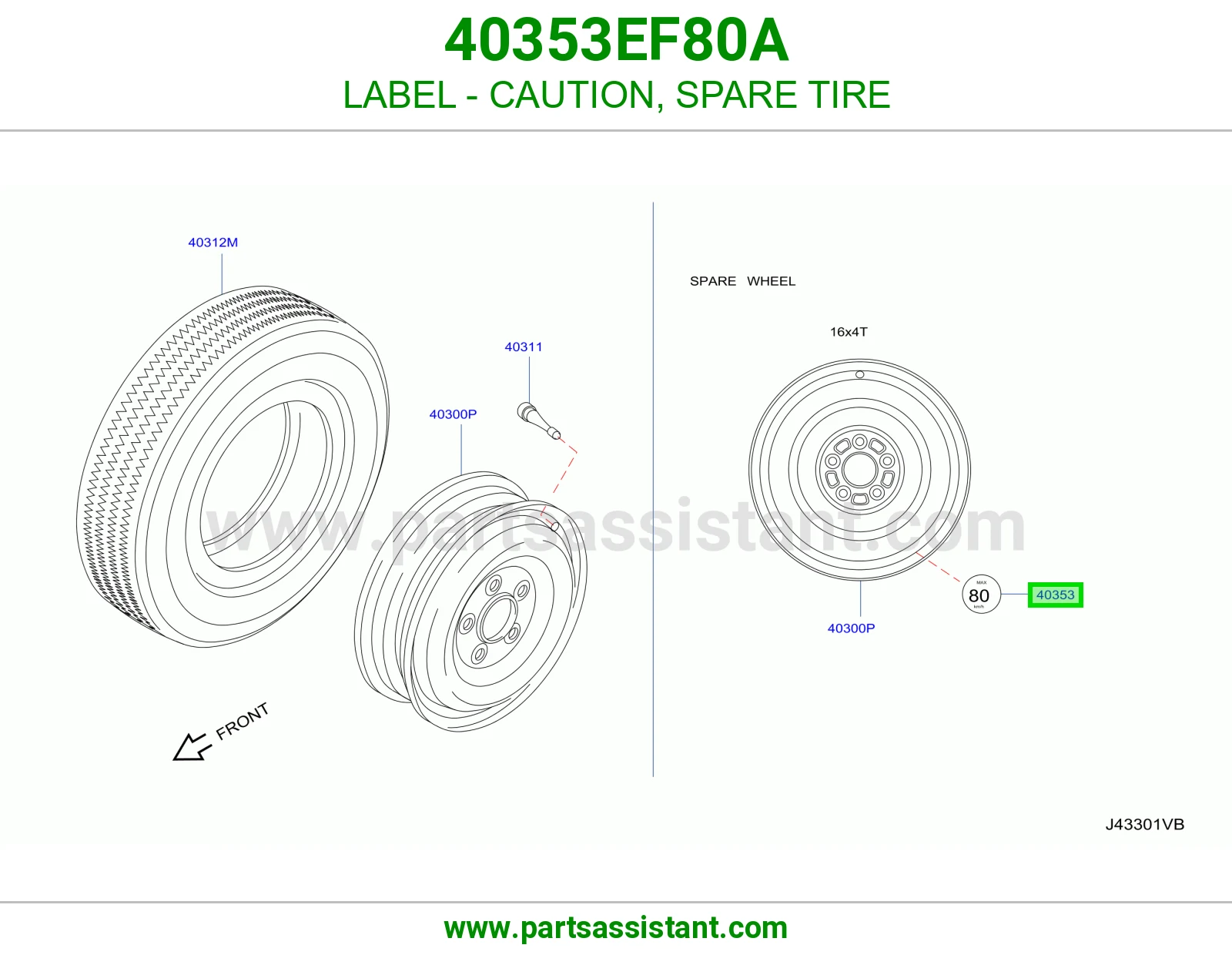 LABEL - CAUTION, SPARE TIRE 40353EF80A