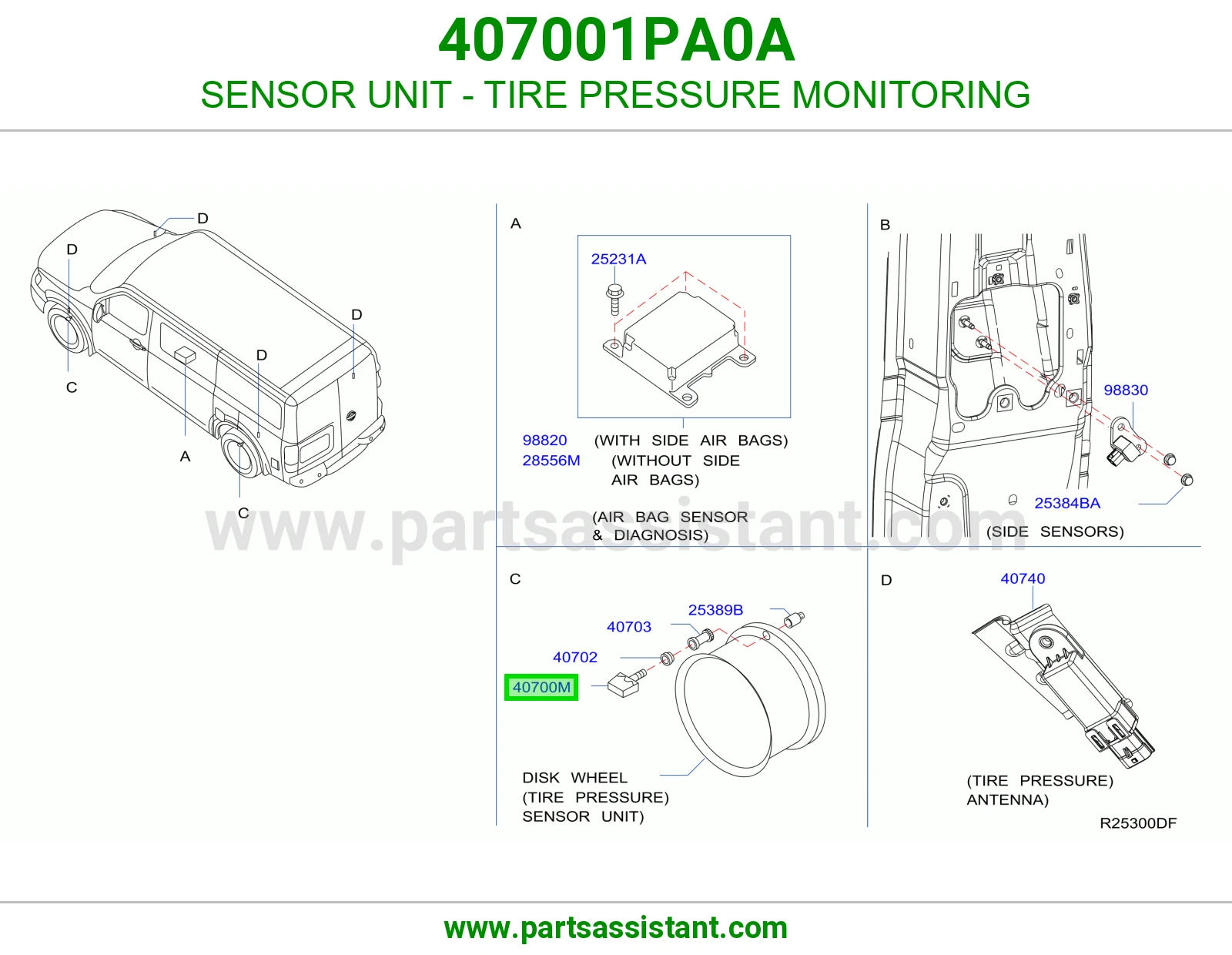 وحدة حساس مراقبة ضغط كفرات (TPMS) 407001PA0A