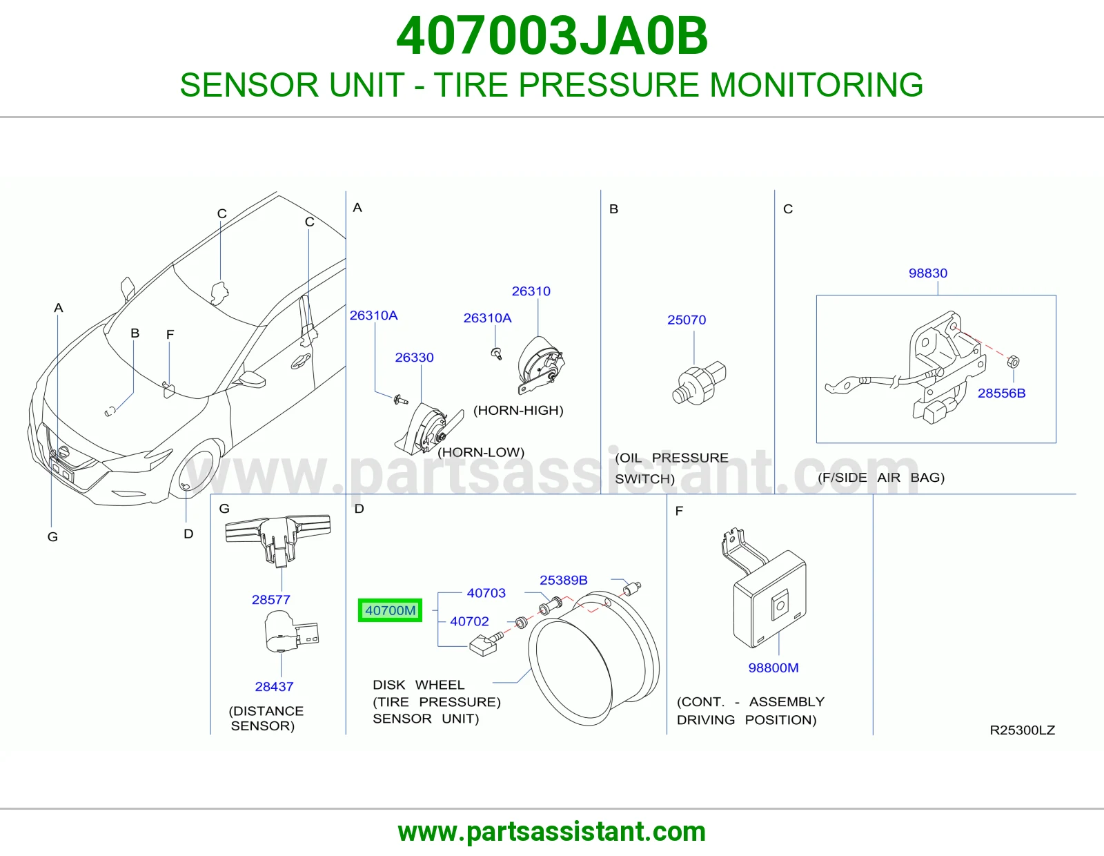 وحدة حساس مراقبة ضغط كفرات (TPMS) 407003JA0B