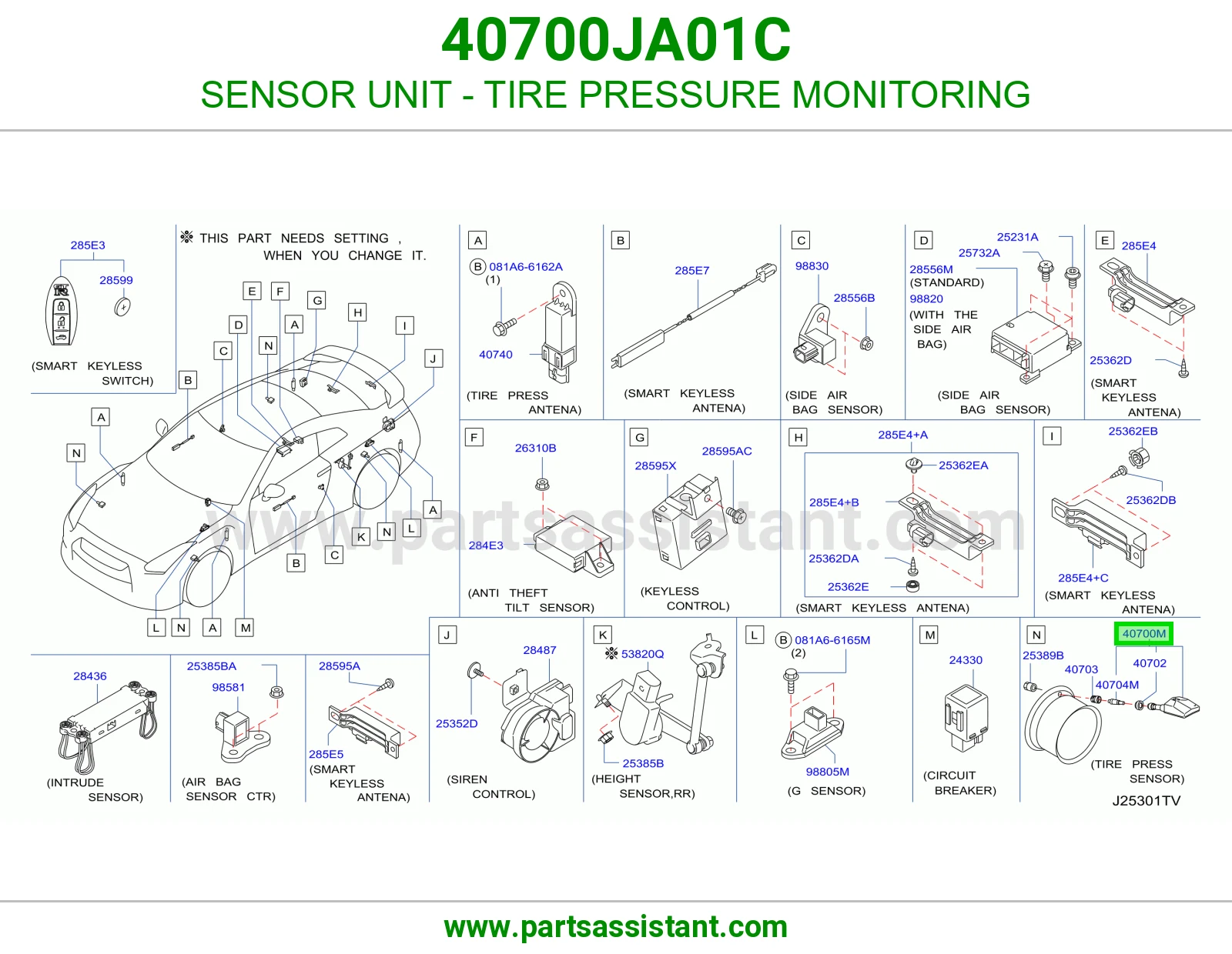 وحدة حساس مراقبة ضغط كفرات (TPMS) 40700JA01C