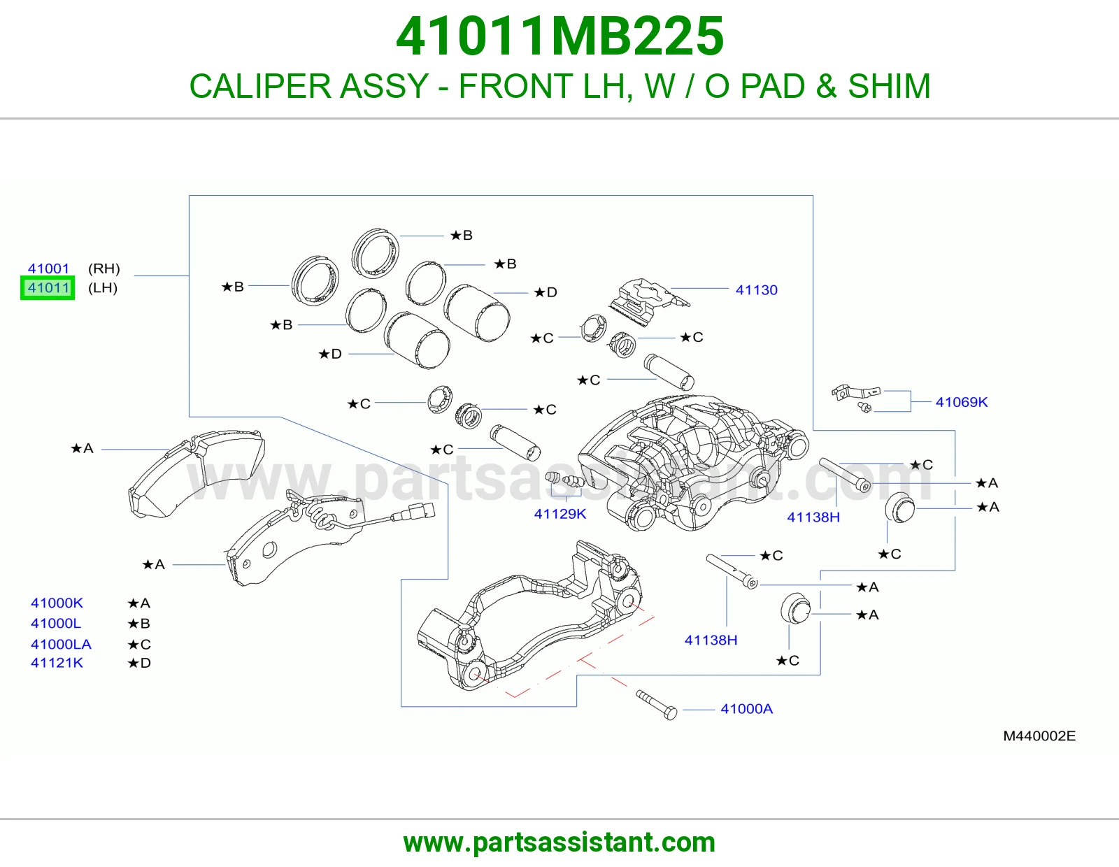 CALIPER ASSY - FRONT LH, W / O PAD & SHIM 41011MB225