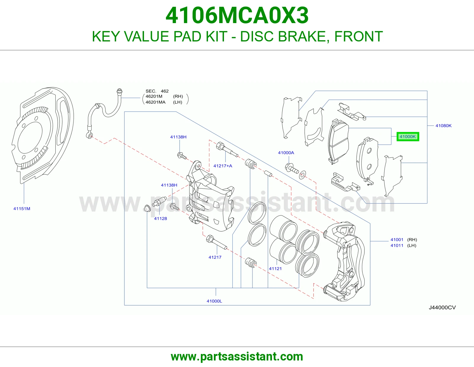 KEY VALUE PAD KIT - DISC BRAKE, FRONT 4106MCA0X3