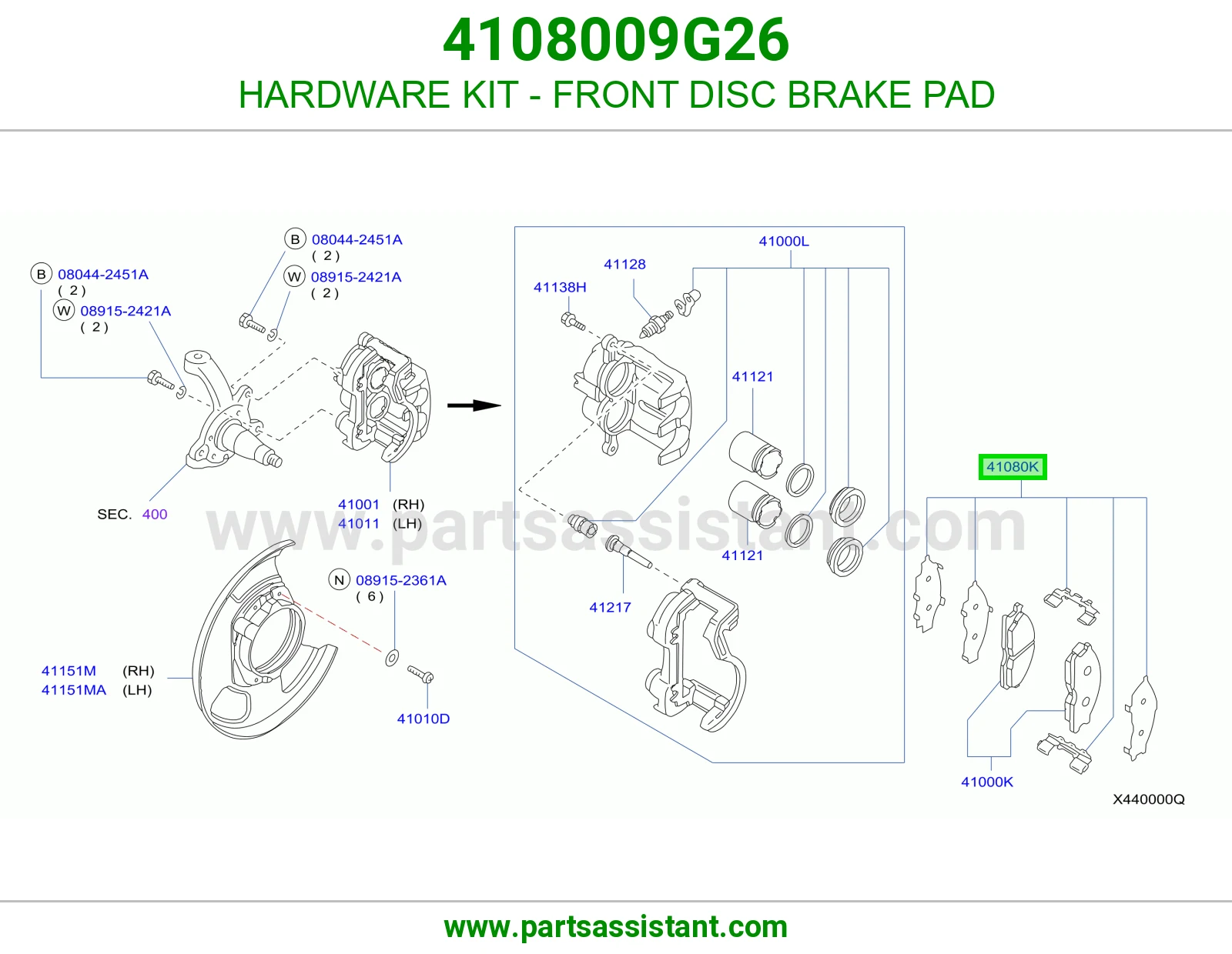 HARDWARE KIT - FRONT DISC BRAKE PAD 4108009G26