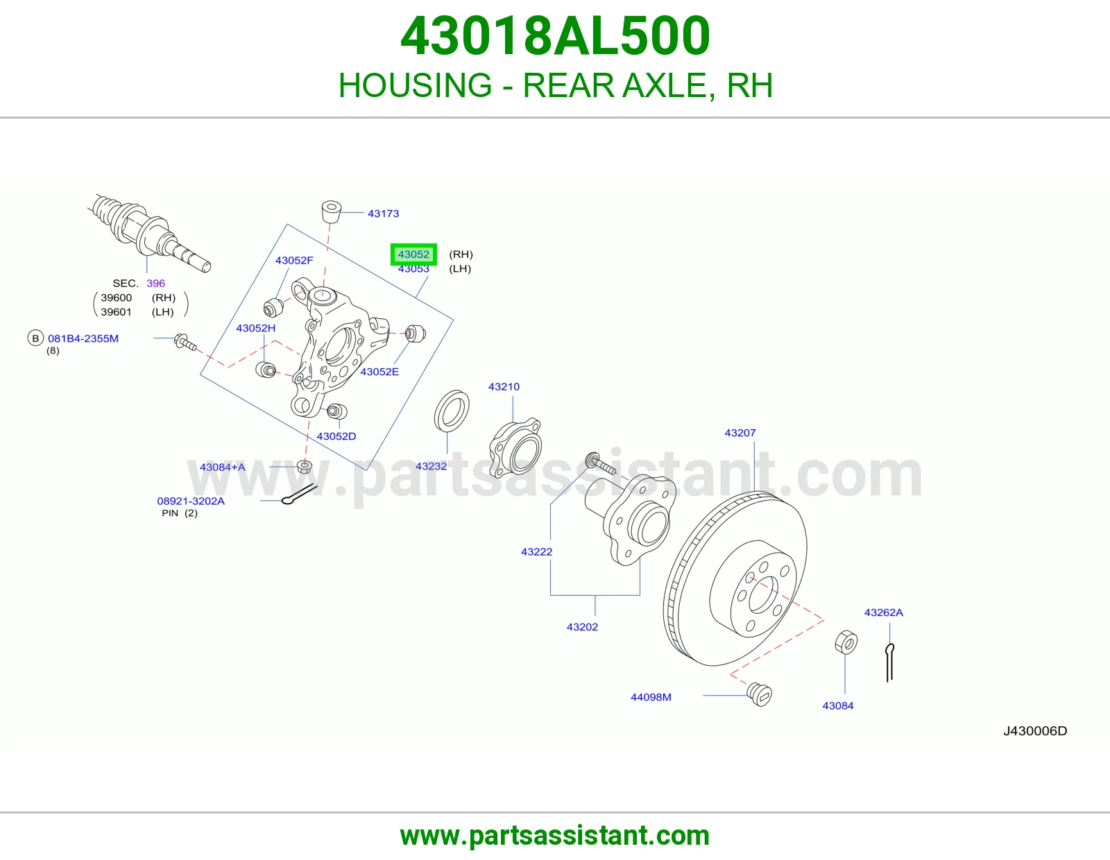 علبة عكس خلفي يمين 43018AL500